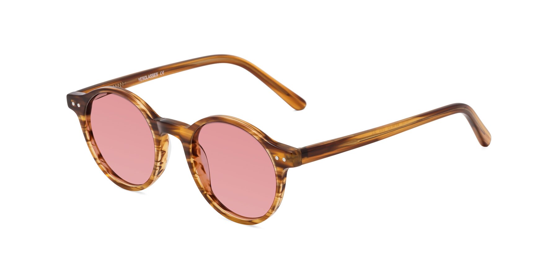 Angle of Jardi in Amber Striped with Medium Garnet Tinted Lenses