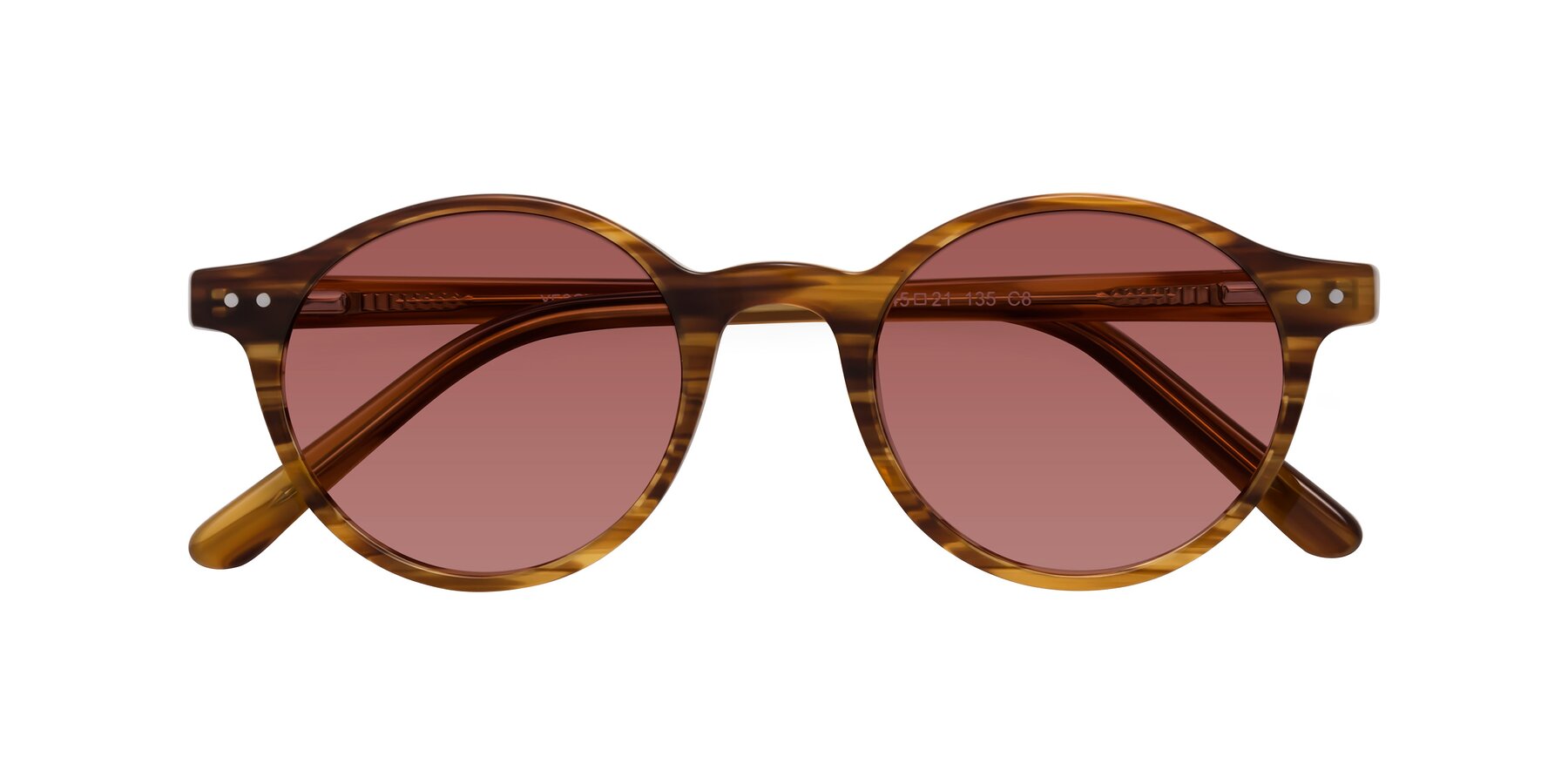 Folded Front of Jardi in Amber Striped with Garnet Tinted Lenses