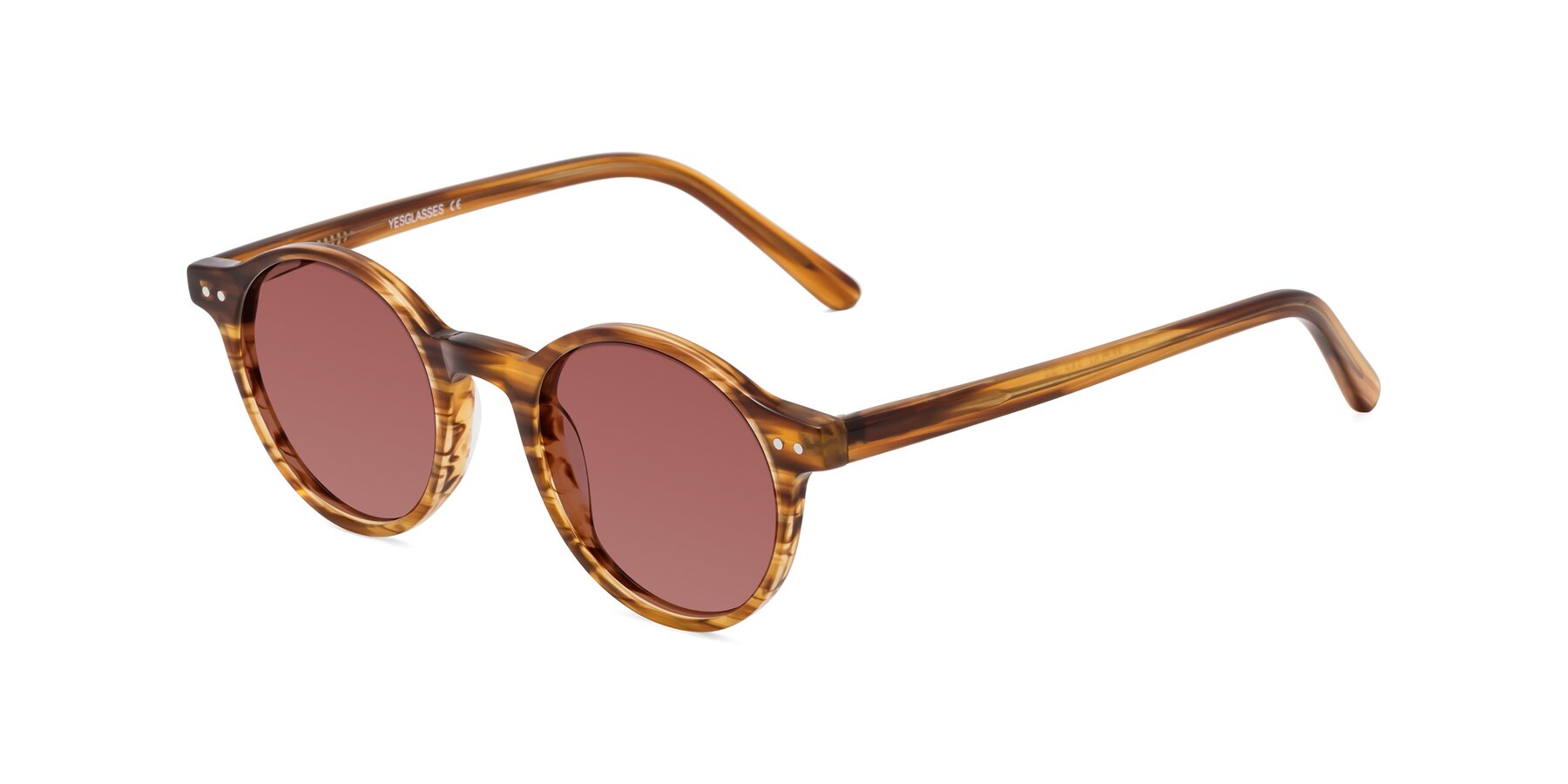 Angle of Jardi in Amber Striped with Garnet Tinted Lenses