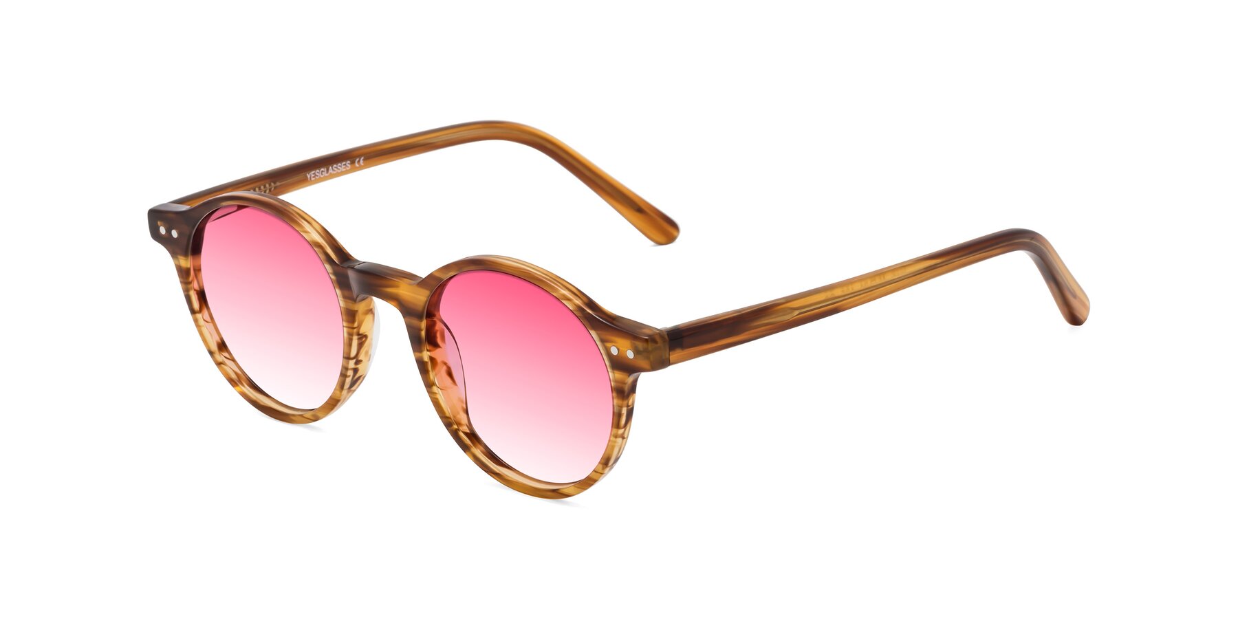 Angle of Jardi in Amber Striped with Pink Gradient Lenses