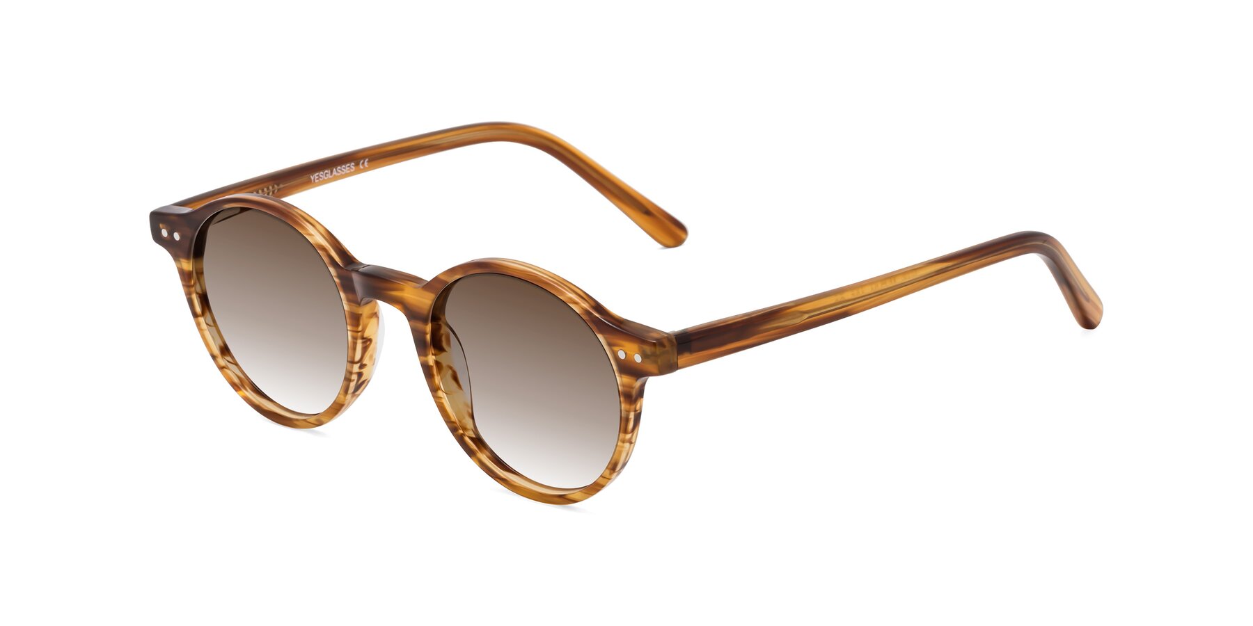 Angle of Jardi in Amber Striped with Brown Gradient Lenses