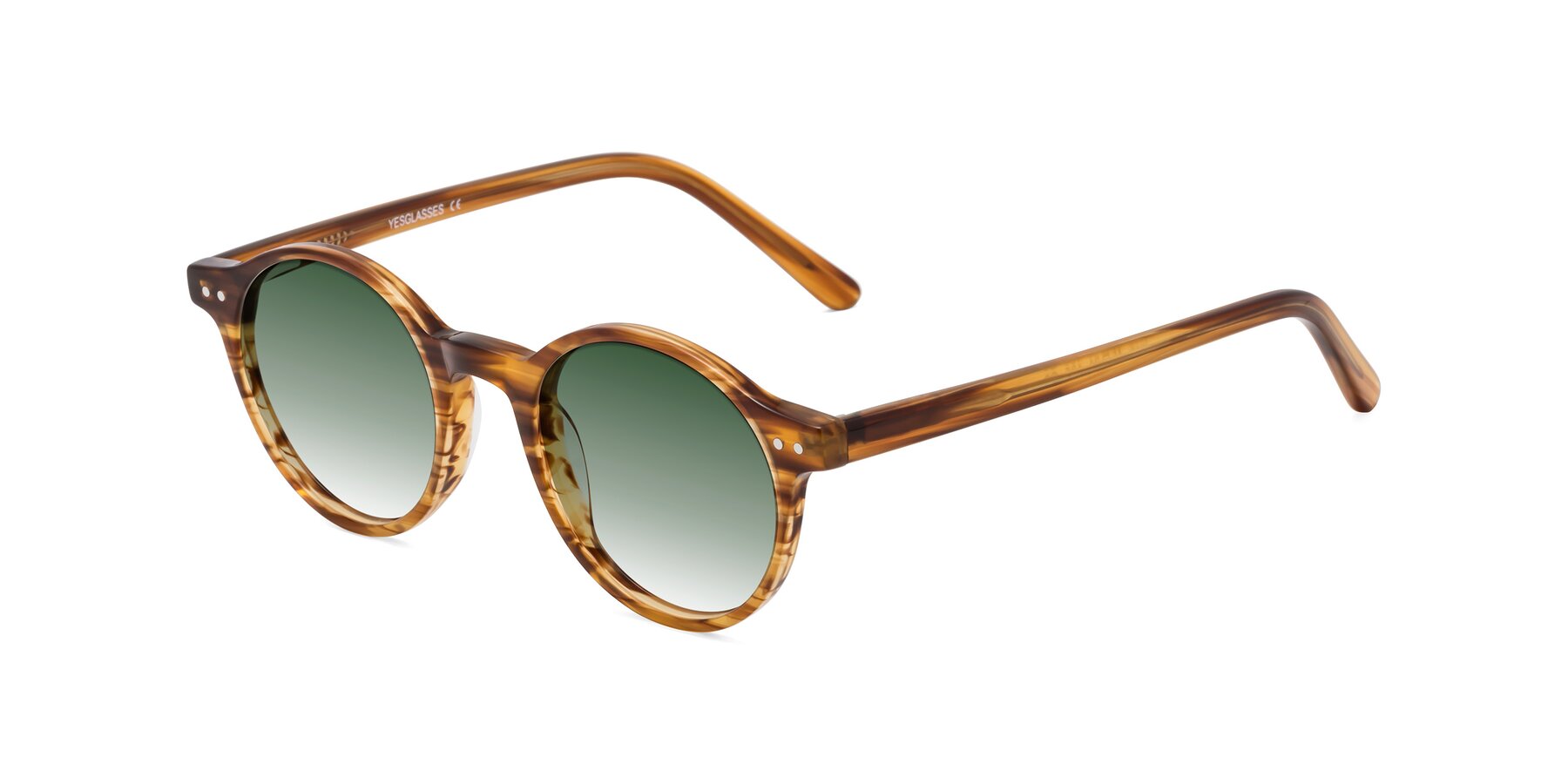 Angle of Jardi in Amber Striped with Green Gradient Lenses