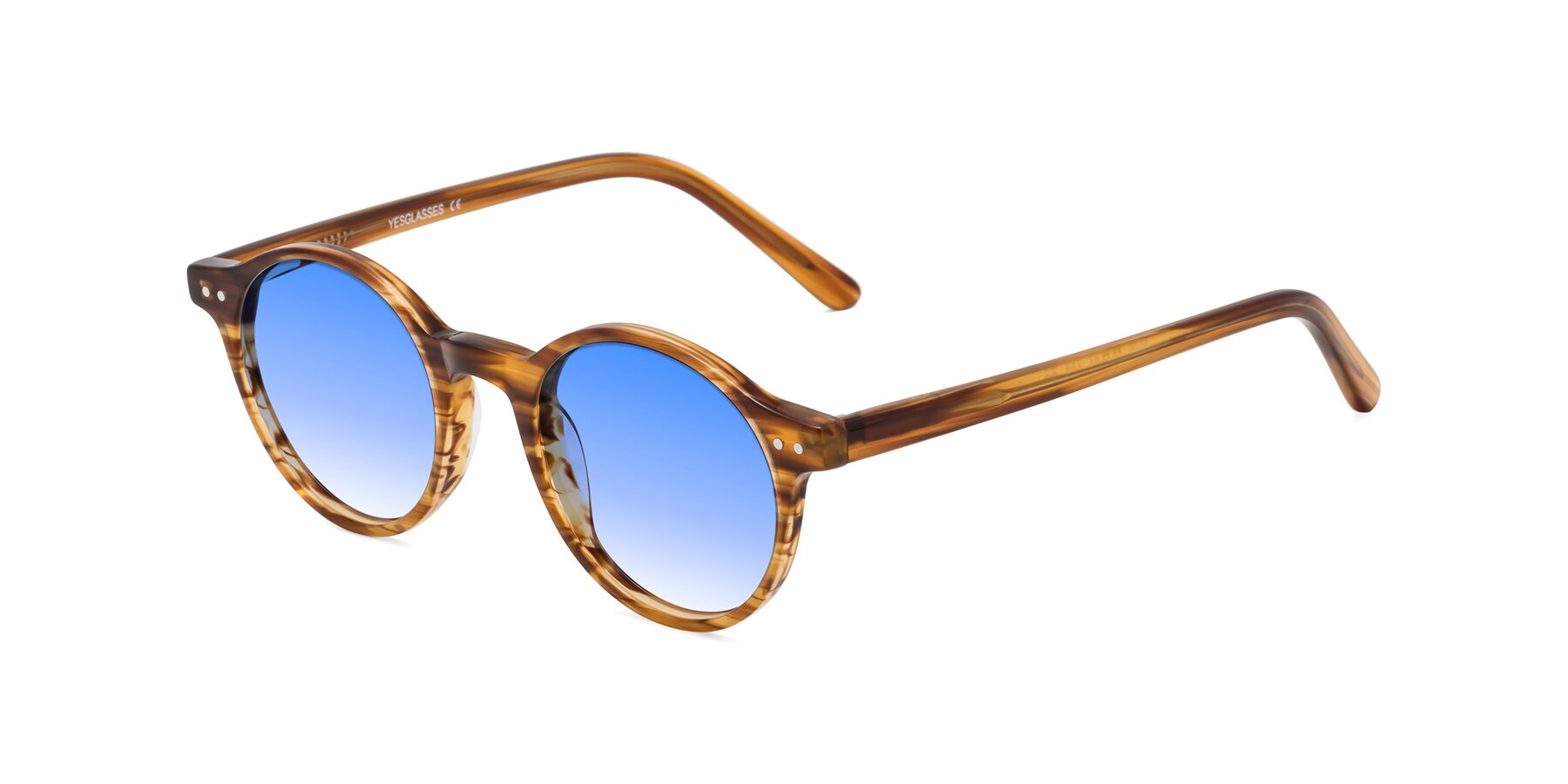 Angle of Jardi in Amber Striped with Blue Gradient Lenses