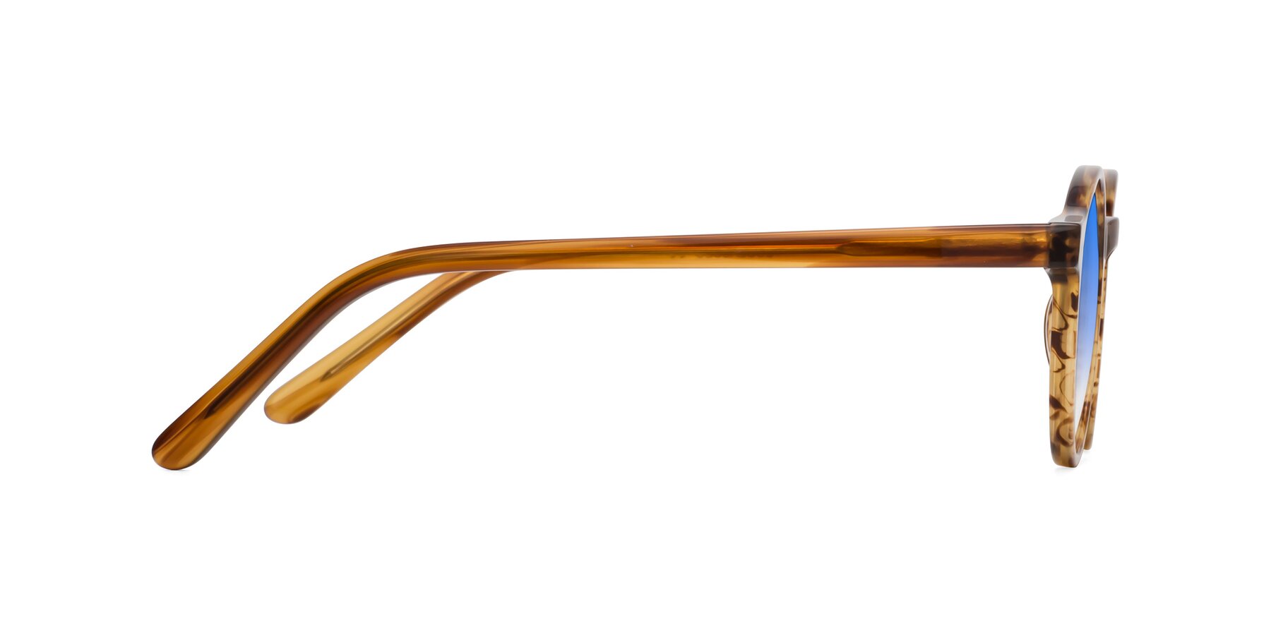 Side of Jardi in Amber Striped with Blue Gradient Lenses