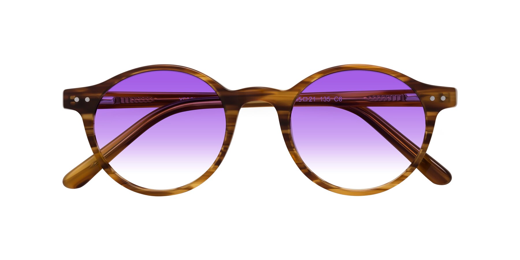 Folded Front of Jardi in Amber Striped with Purple Gradient Lenses