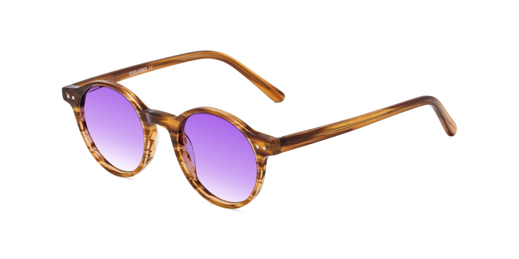 Angle of Jardi in Amber Striped with Purple Gradient Lenses