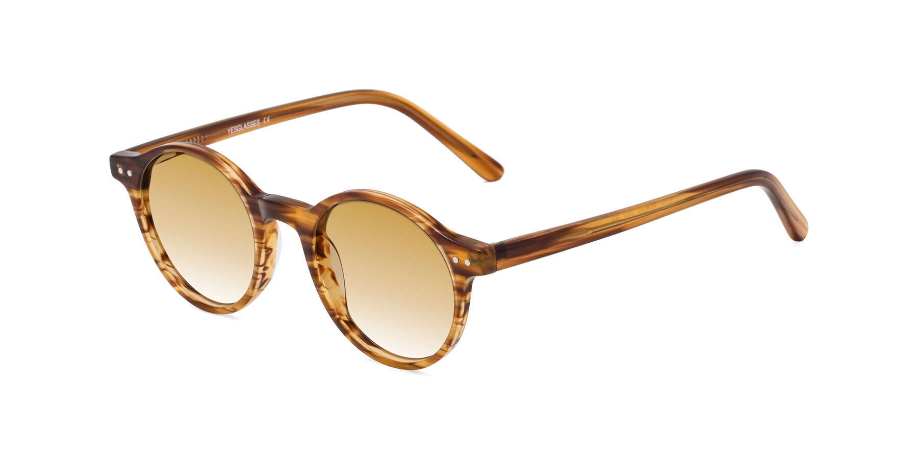 Angle of Jardi in Amber Striped with Champagne Gradient Lenses