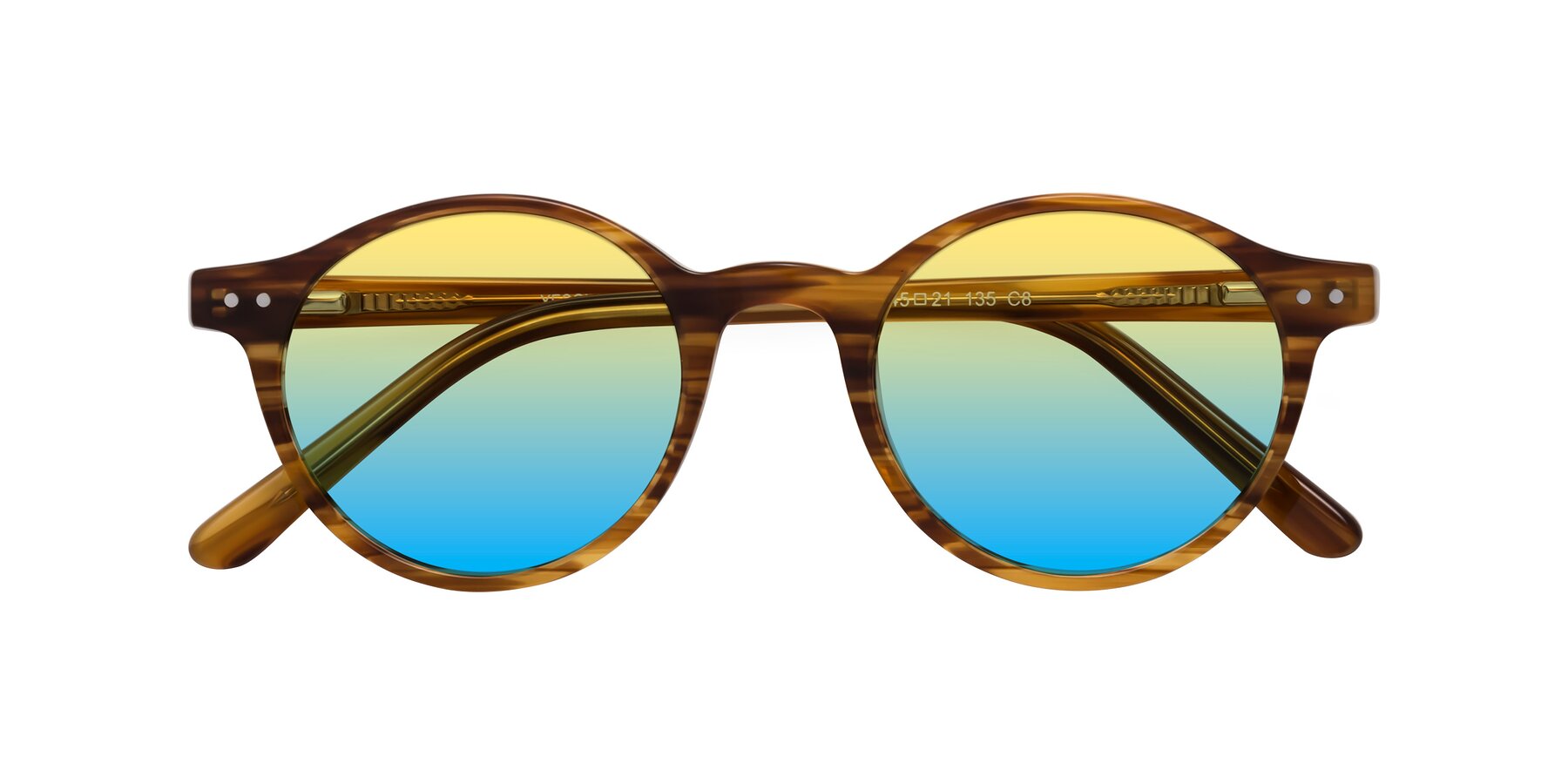 Folded Front of Jardi in Amber Striped with Yellow / Blue Gradient Lenses