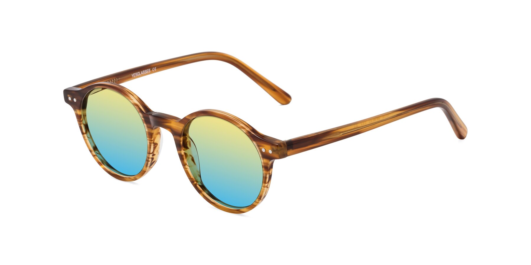 Angle of Jardi in Amber Striped with Yellow / Blue Gradient Lenses