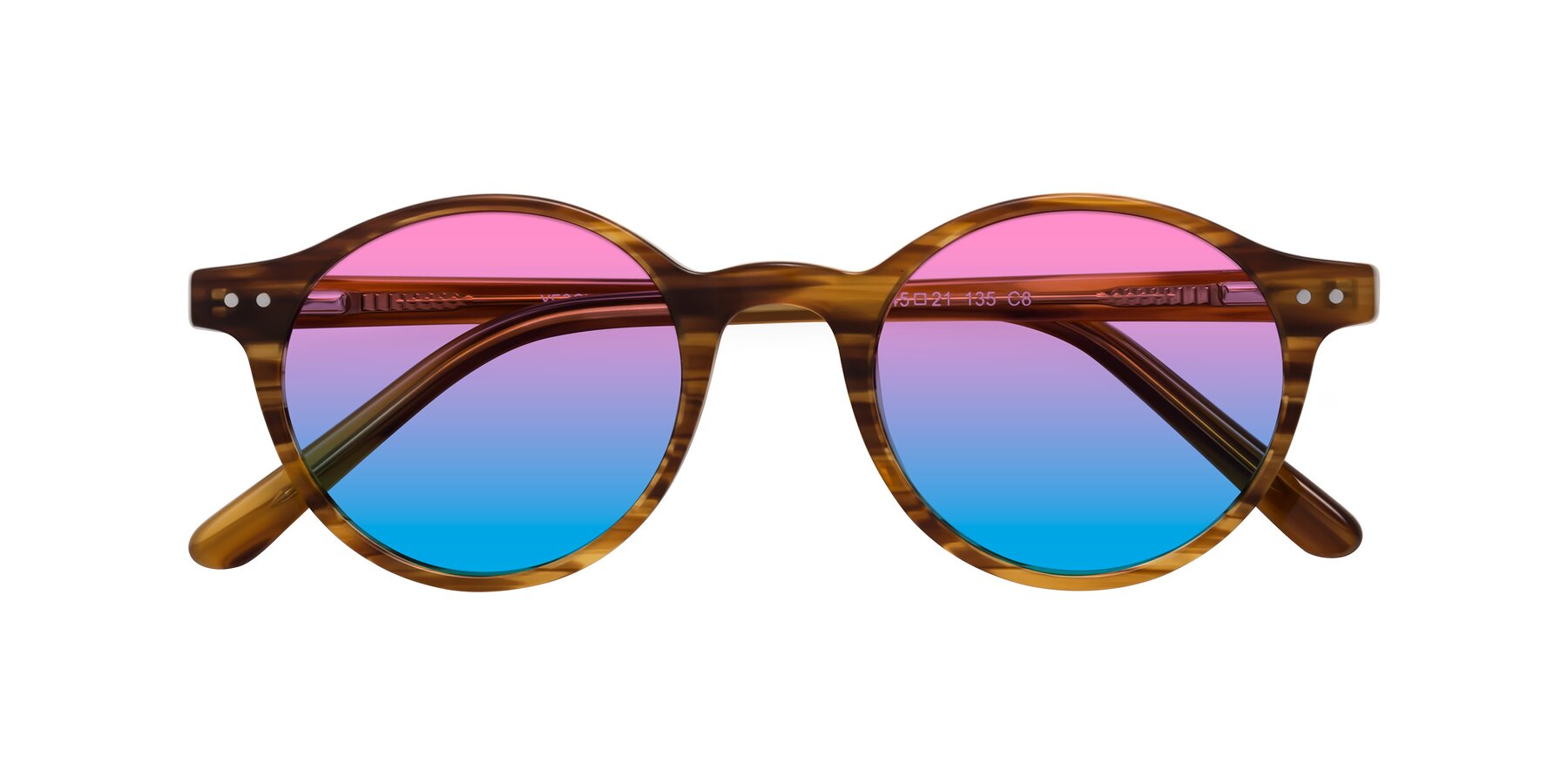 Folded Front of Jardi in Amber Striped with Pink / Blue Gradient Lenses