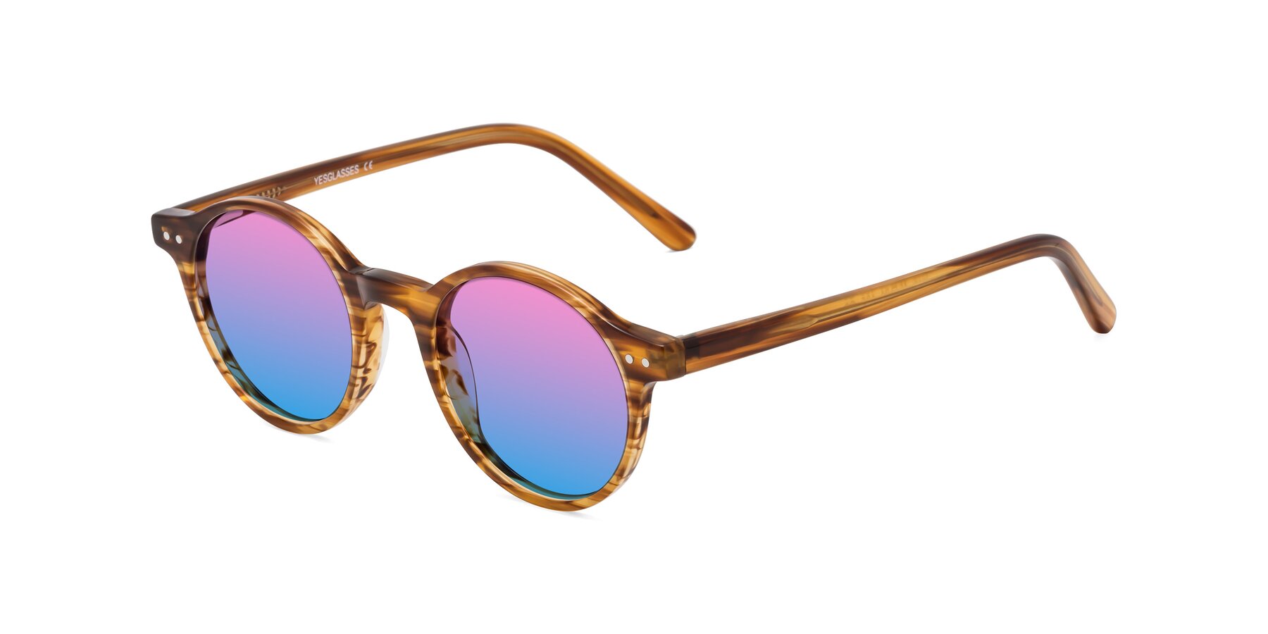 Angle of Jardi in Amber Striped with Pink / Blue Gradient Lenses