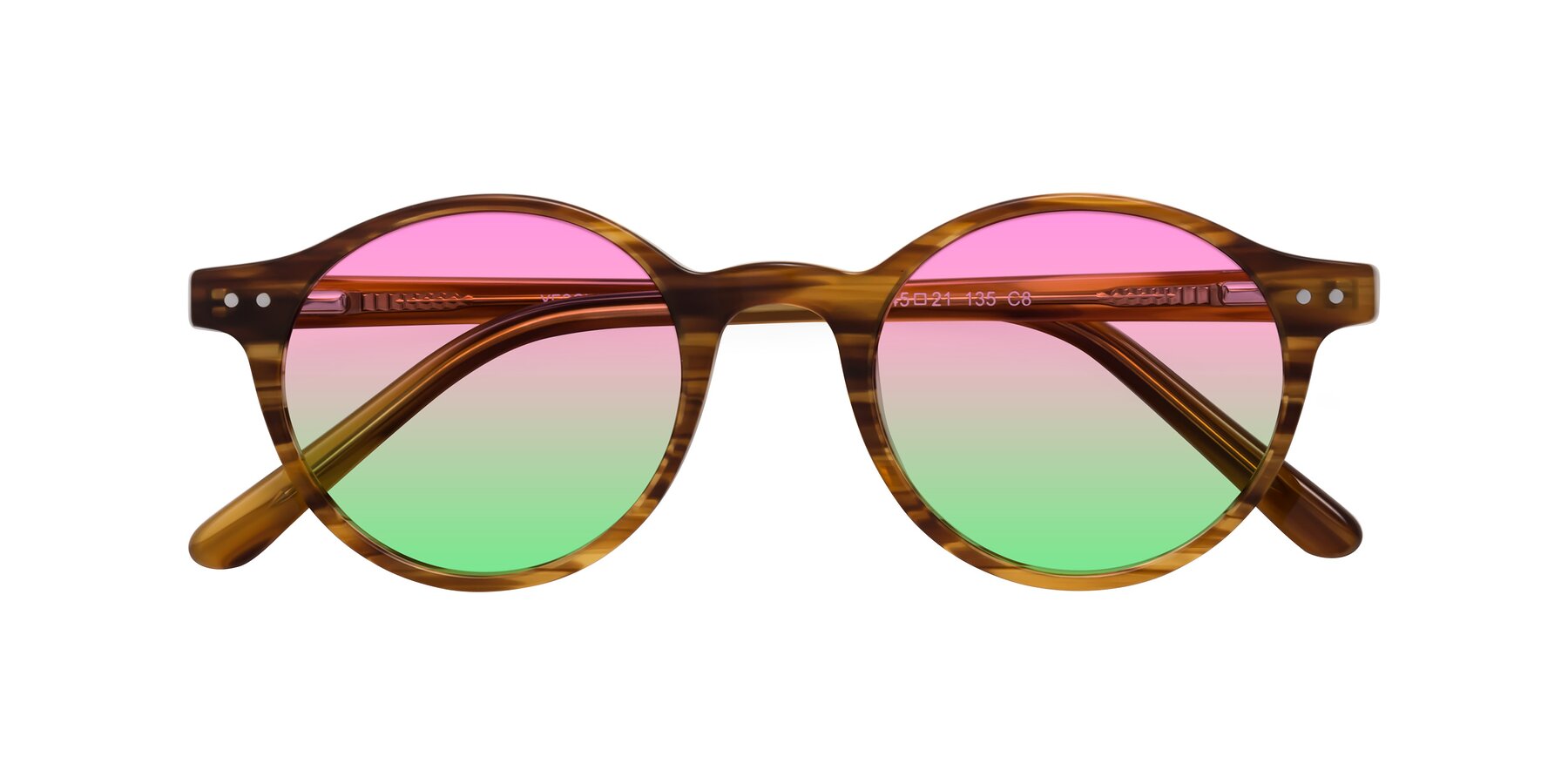 Folded Front of Jardi in Amber Striped with Pink / Green Gradient Lenses