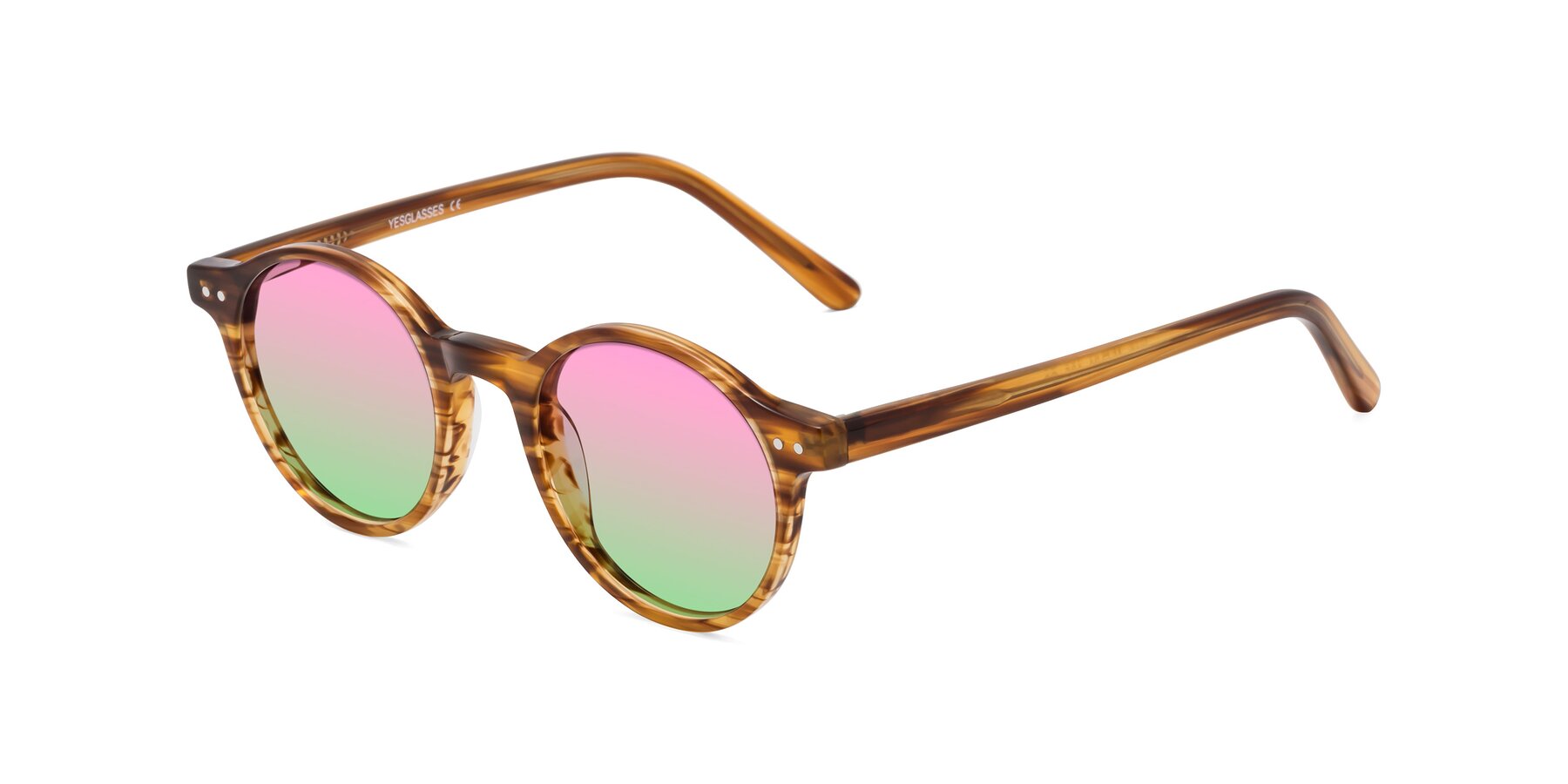 Angle of Jardi in Amber Striped with Pink / Green Gradient Lenses