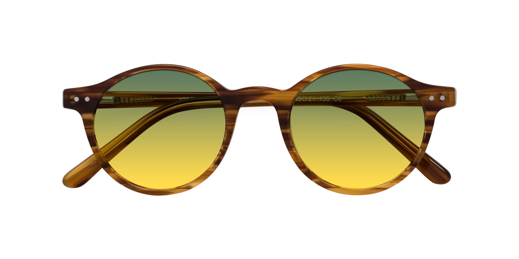 Folded Front of Jardi in Amber Striped with Green / Yellow Gradient Lenses