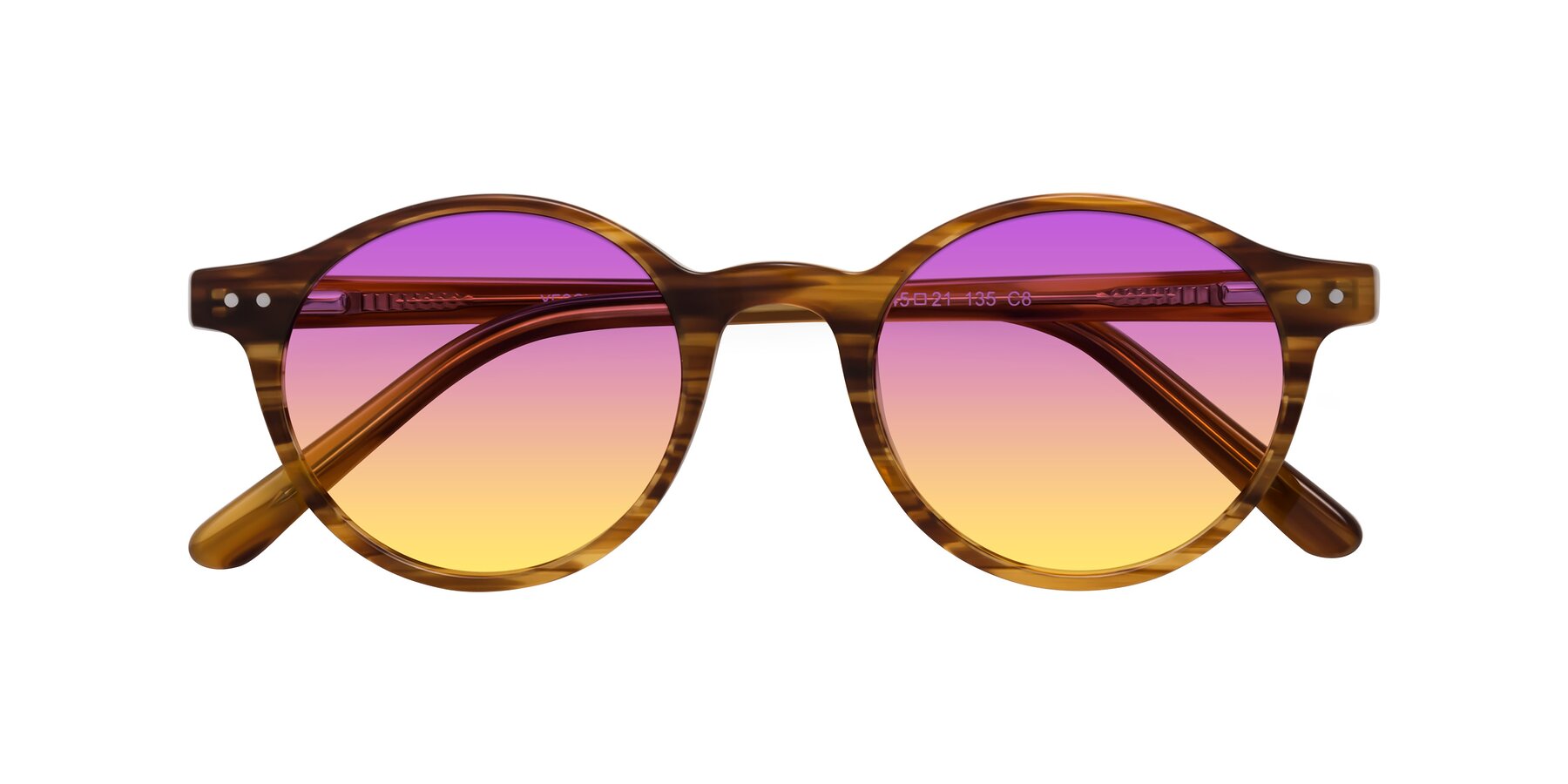 Folded Front of Jardi in Amber Striped with Purple / Yellow Gradient Lenses