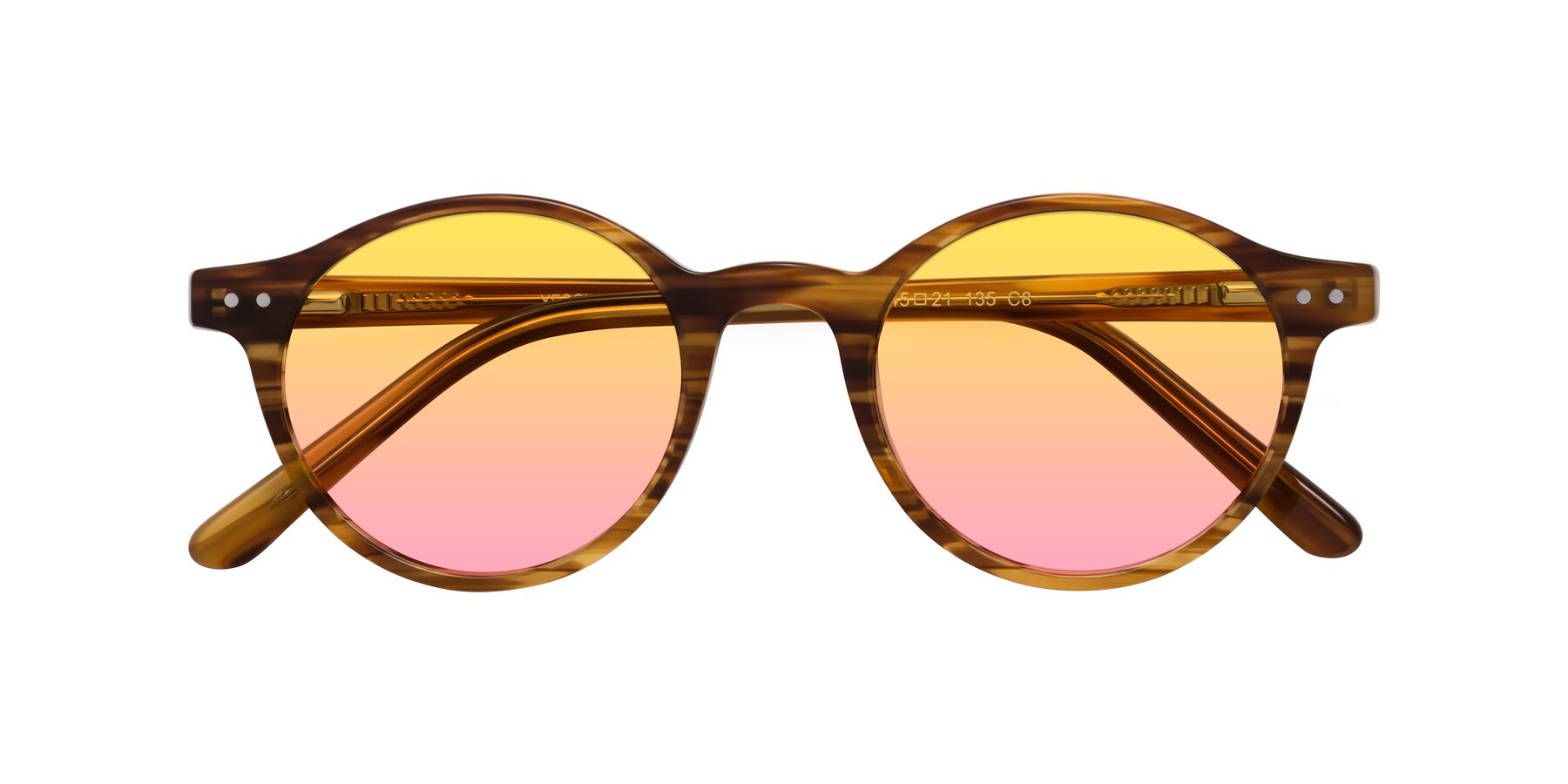 Folded Front of Jardi in Amber Striped with Yellow / Pink Gradient Lenses