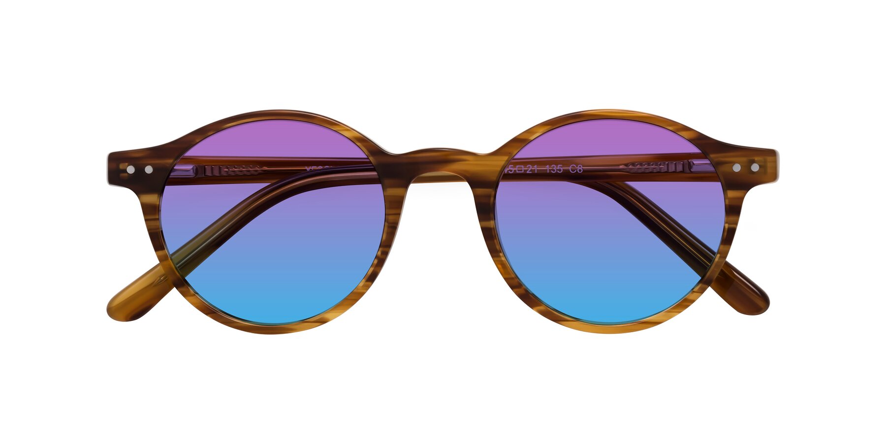 Folded Front of Jardi in Amber Striped with Purple / Blue Gradient Lenses