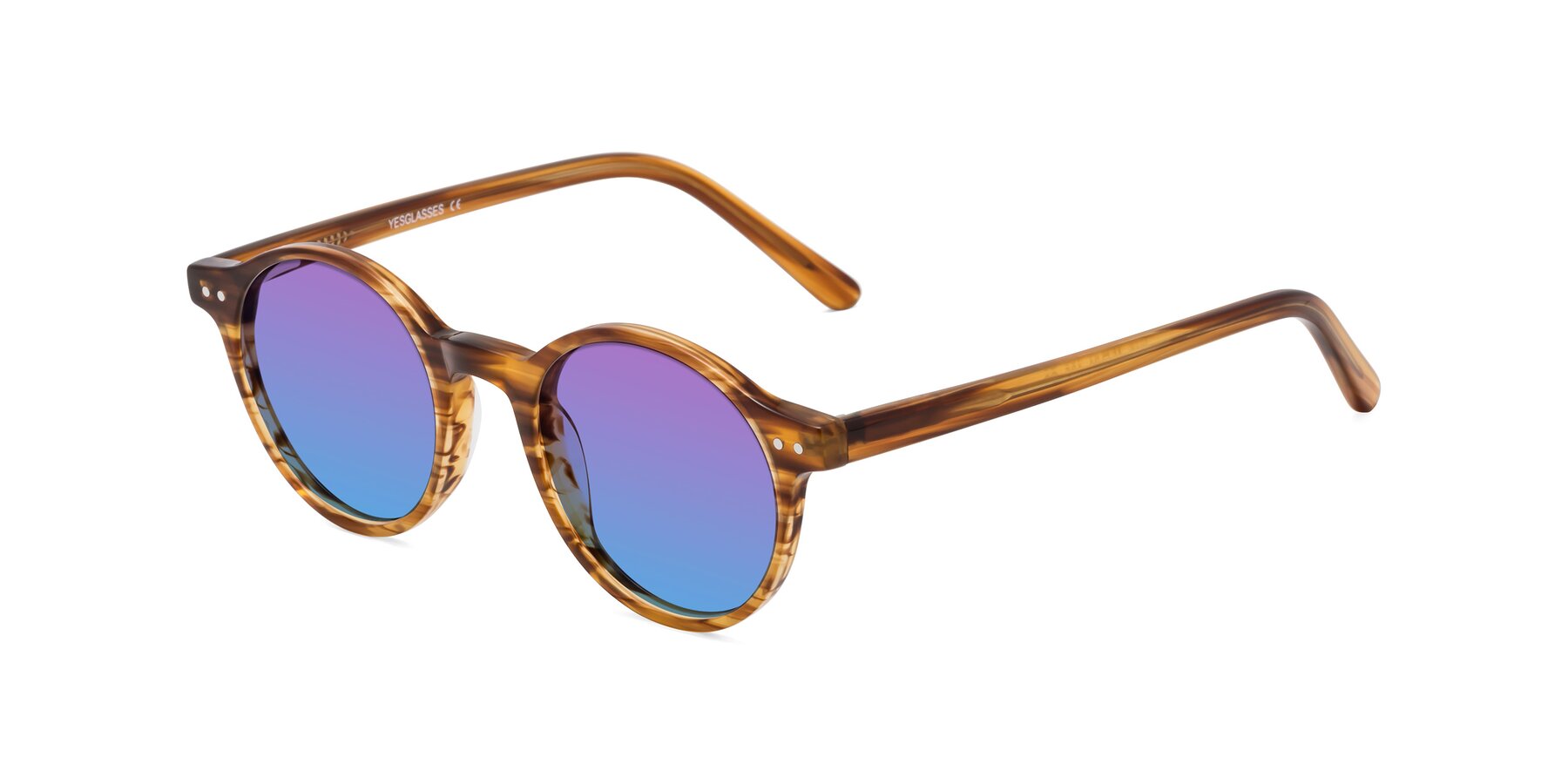 Angle of Jardi in Amber Striped with Purple / Blue Gradient Lenses