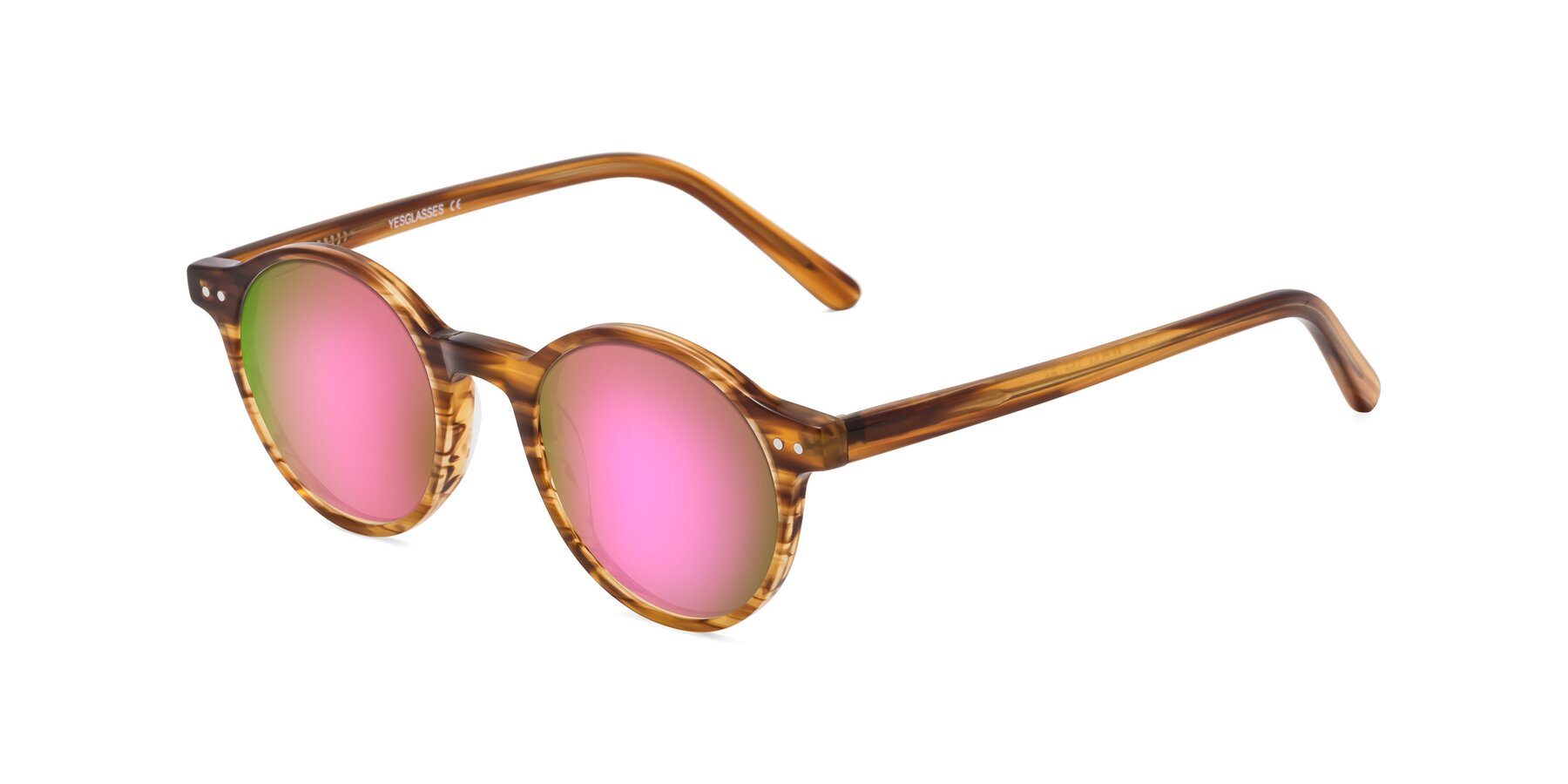 Angle of Jardi in Amber Striped with Pink Mirrored Lenses