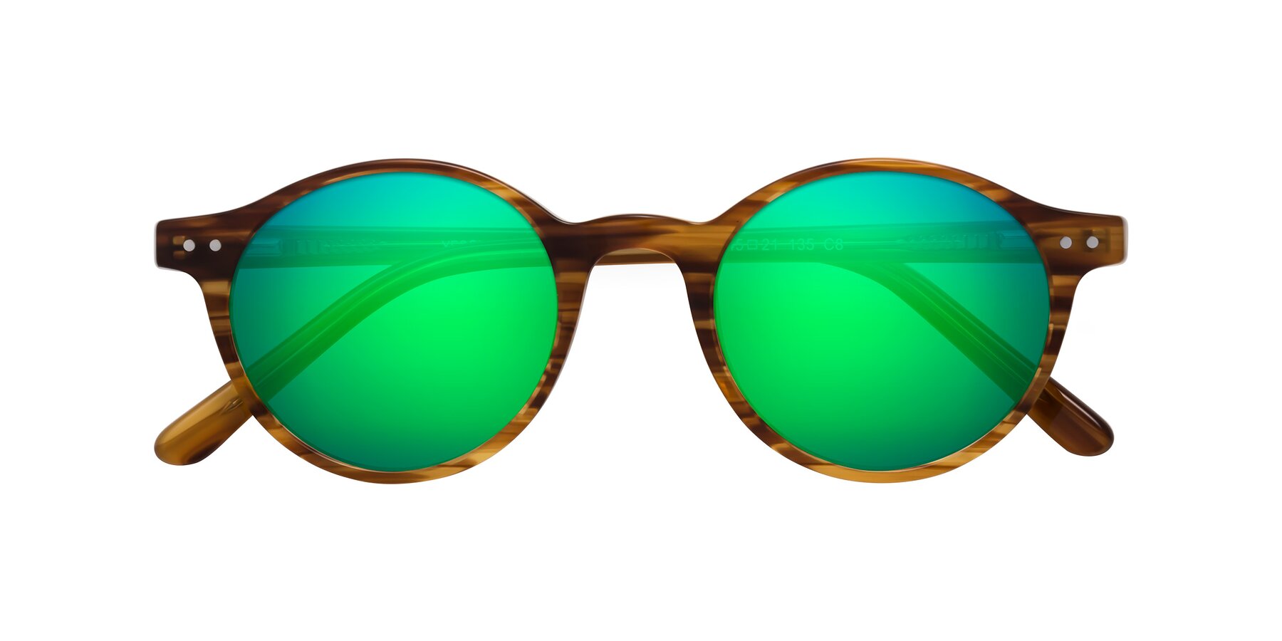 Folded Front of Jardi in Amber Striped with Green Mirrored Lenses