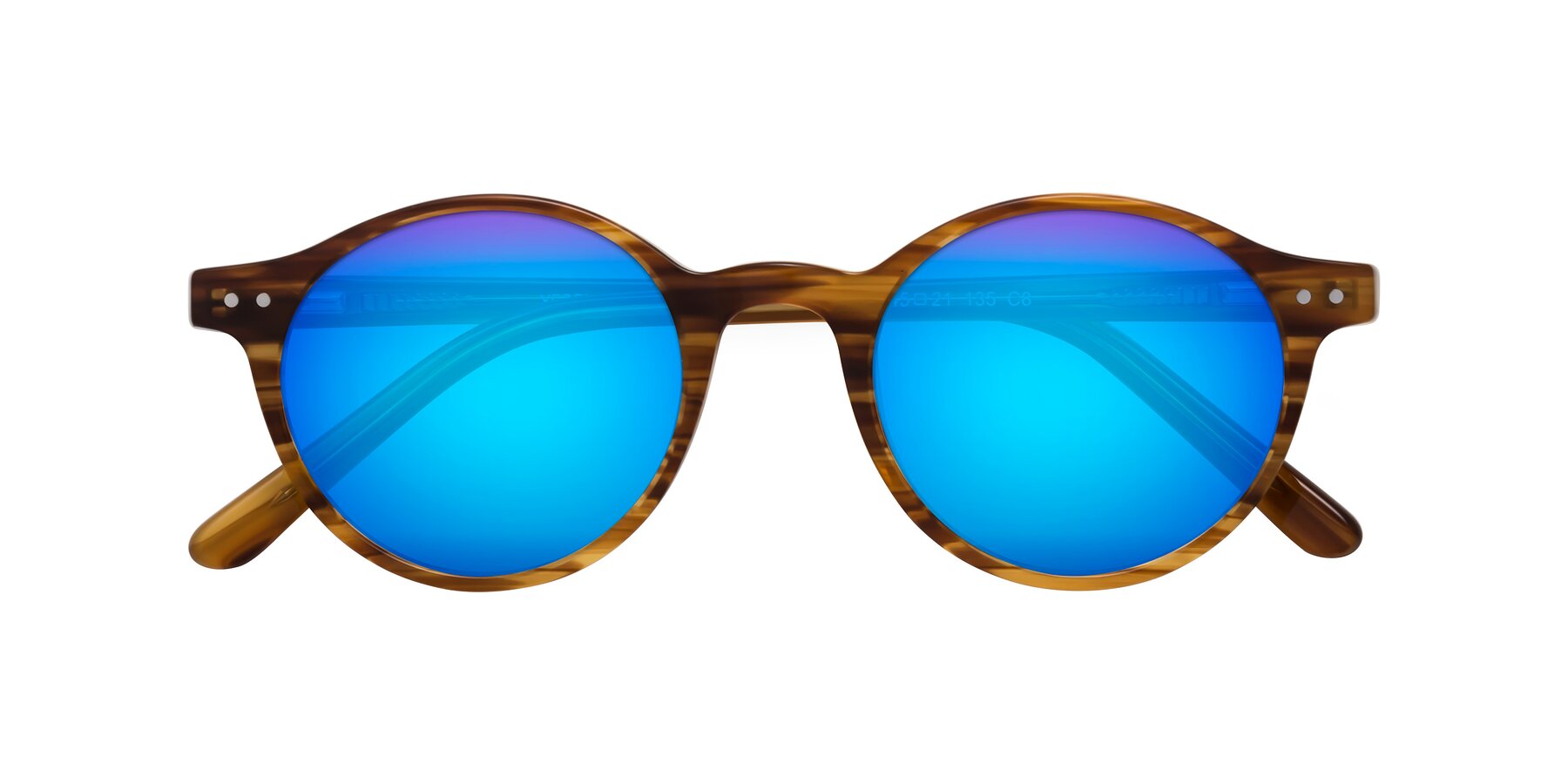 Folded Front of Jardi in Amber Striped with Blue Mirrored Lenses