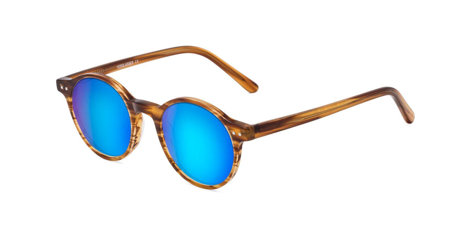 Angle of Jardi in Amber Striped with Blue Mirrored Lenses