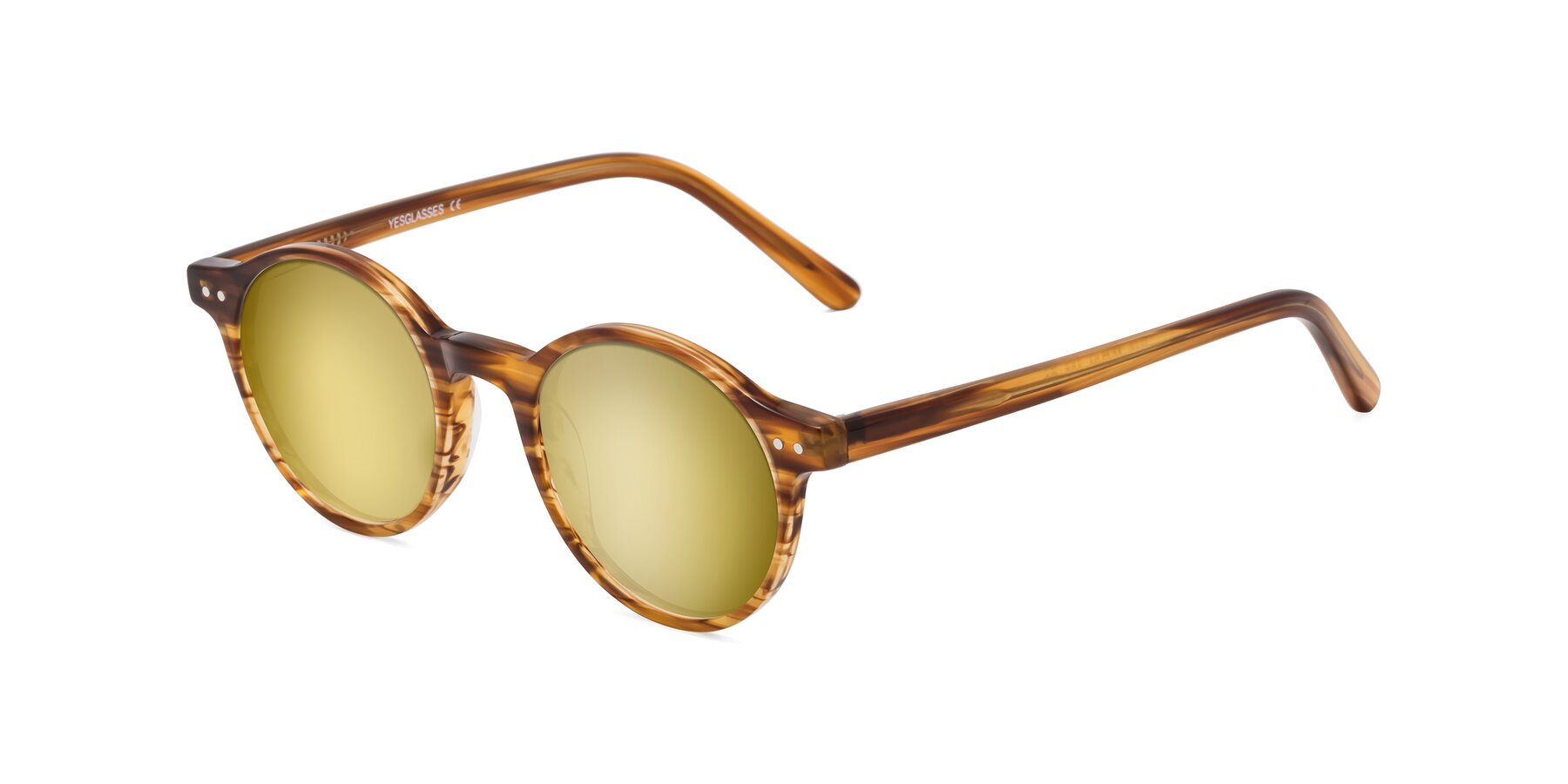 Angle of Jardi in Amber Striped with Gold Mirrored Lenses