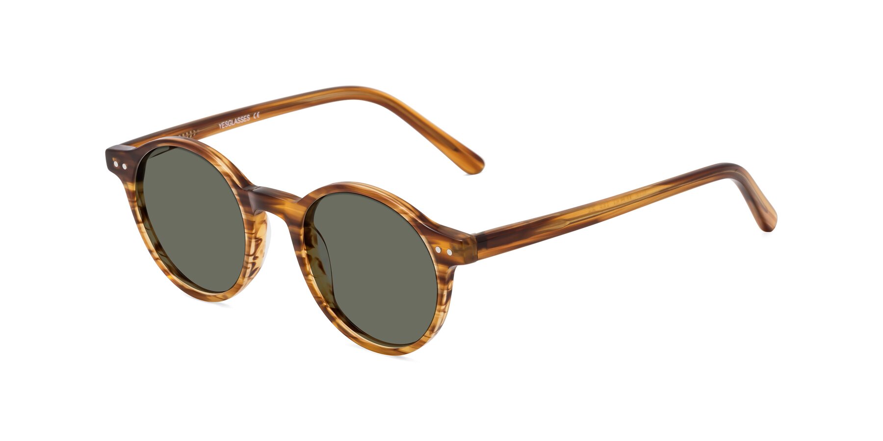 Angle of Jardi in Amber Striped with Gray Polarized Lenses