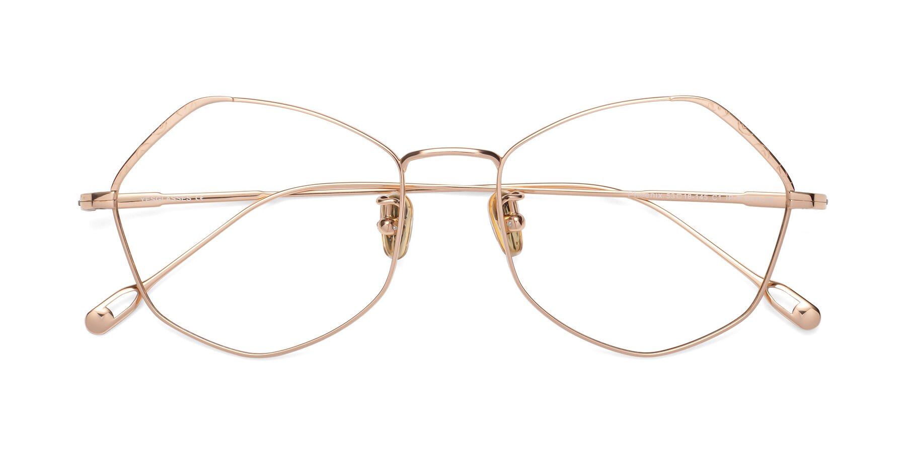 Folded Front of Phoenix in Rose Gold with Clear Reading Eyeglass Lenses
