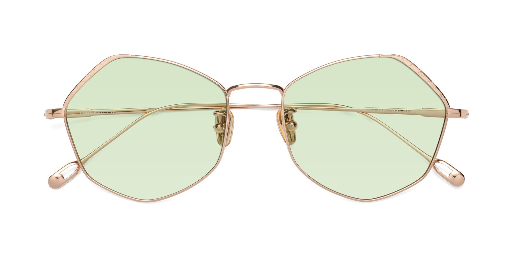 Folded Front of Phoenix in Rose Gold with Light Green Tinted Lenses