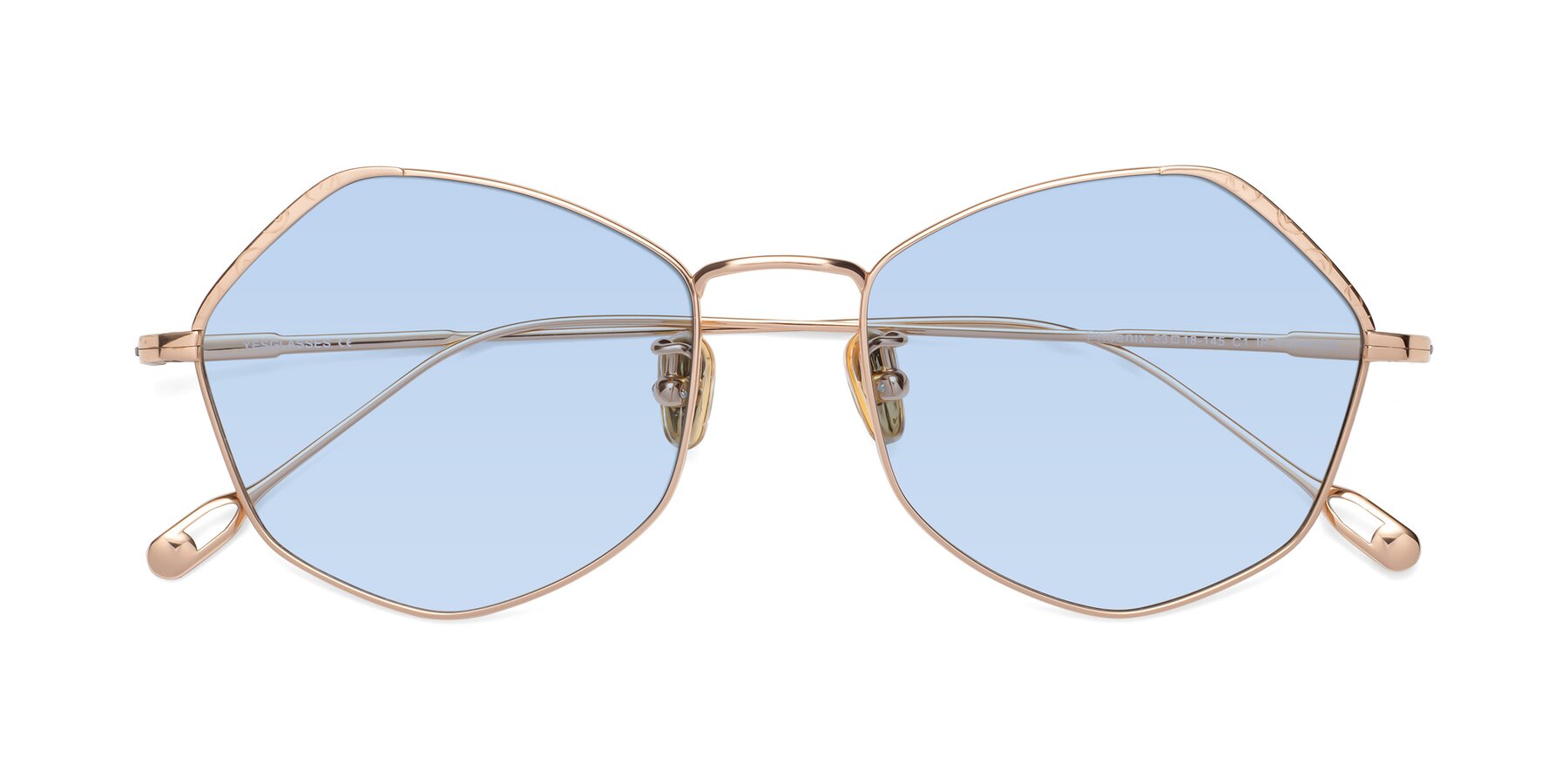 Folded Front of Phoenix in Rose Gold with Light Blue Tinted Lenses