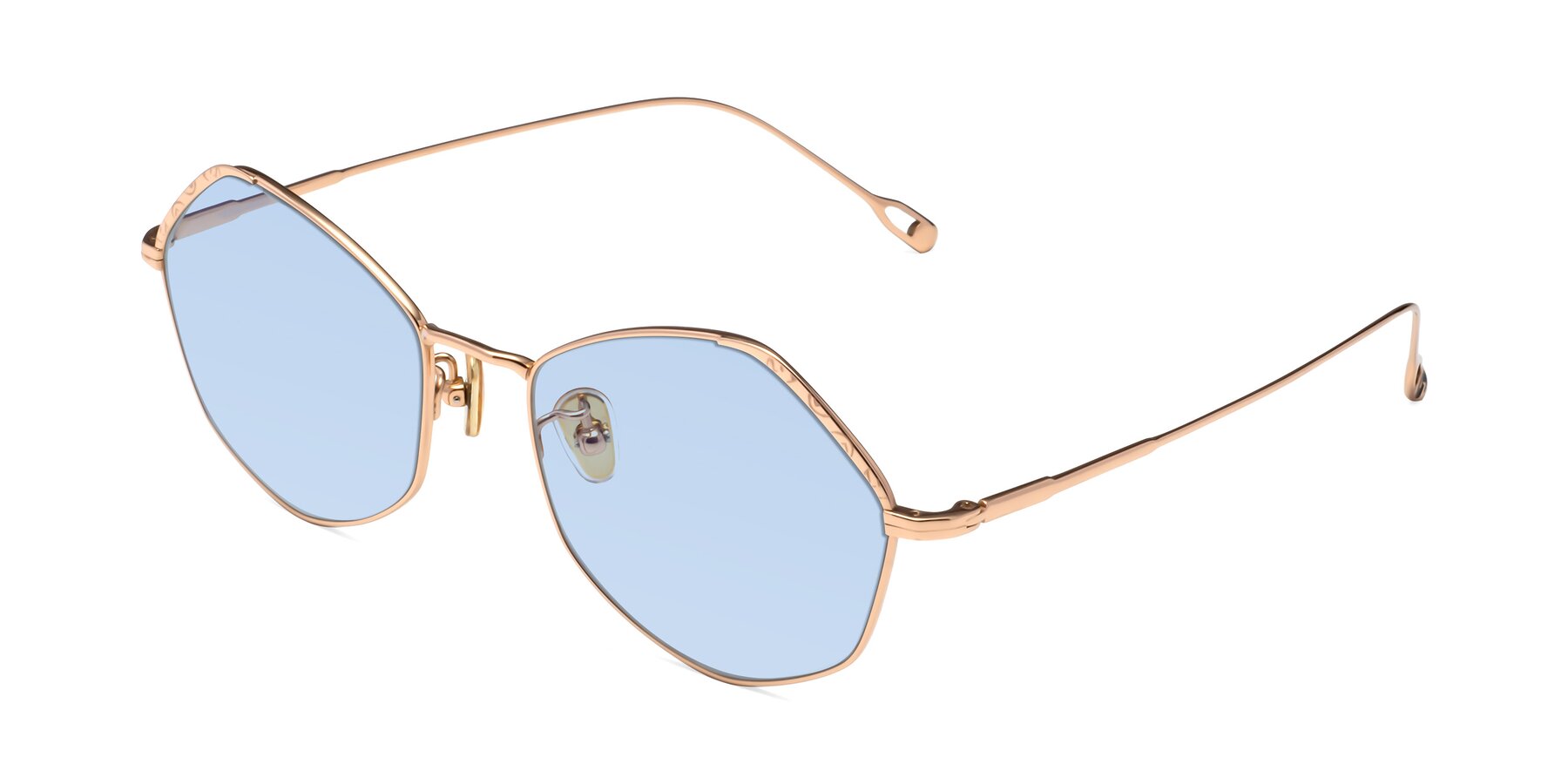 Angle of Phoenix in Rose Gold with Light Blue Tinted Lenses
