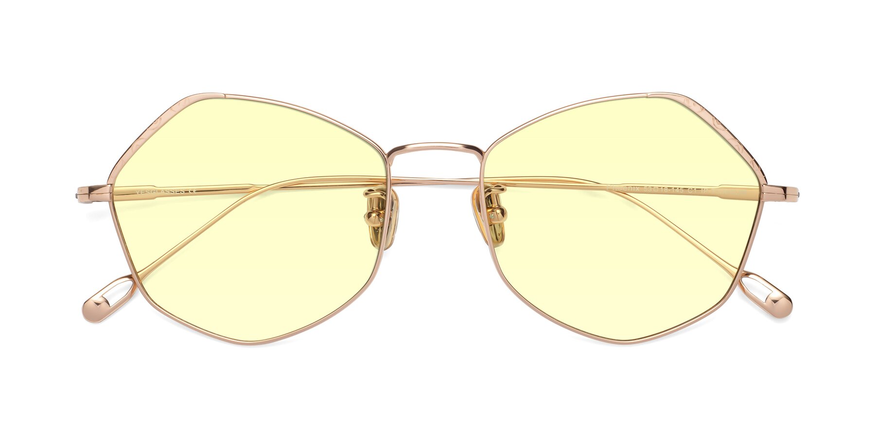 Folded Front of Phoenix in Rose Gold with Light Yellow Tinted Lenses