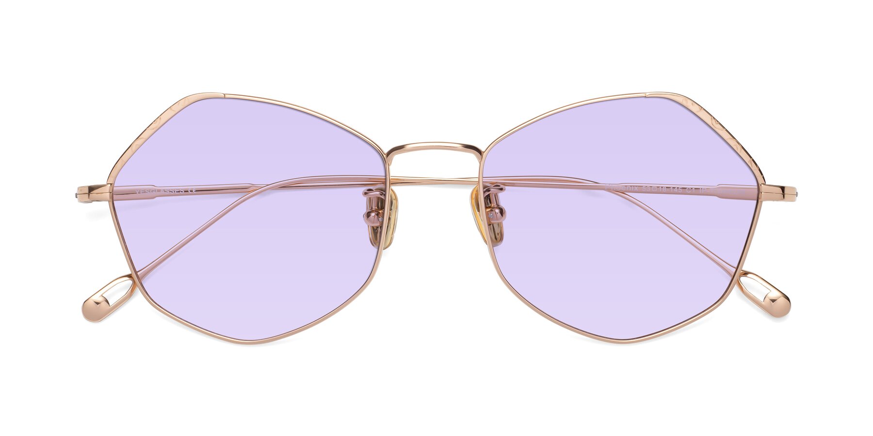 Folded Front of Phoenix in Rose Gold with Light Purple Tinted Lenses