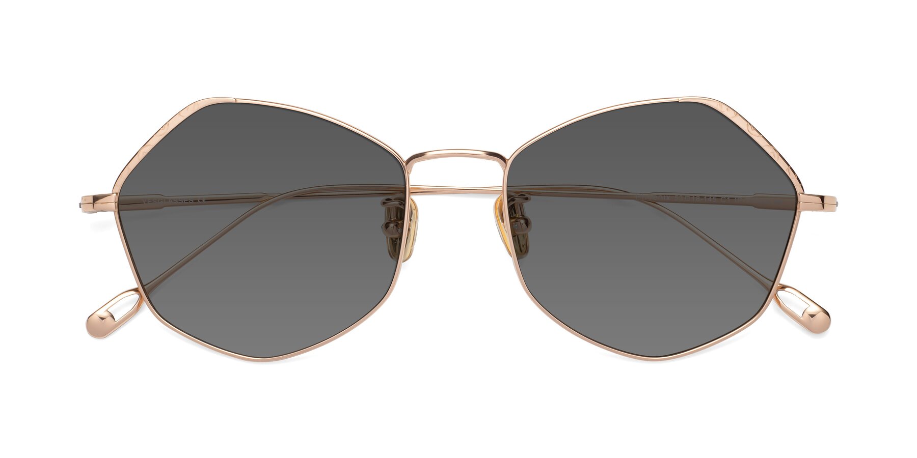 Folded Front of Phoenix in Rose Gold with Medium Gray Tinted Lenses