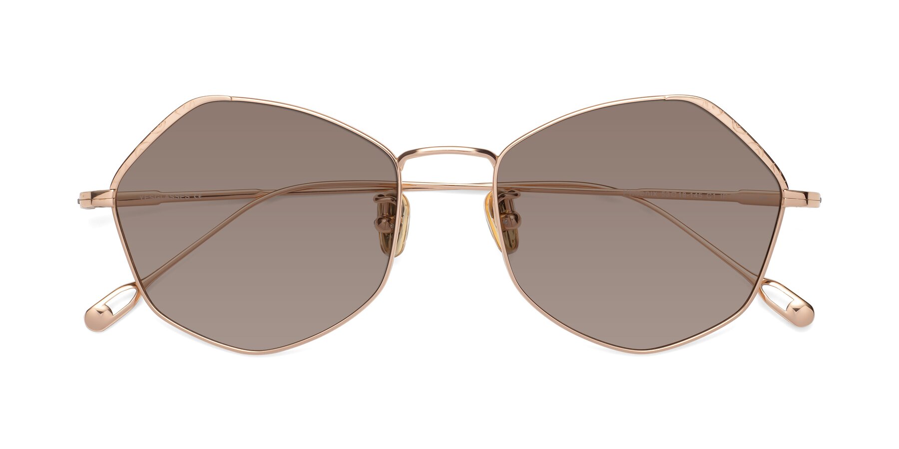 Folded Front of Phoenix in Rose Gold with Medium Brown Tinted Lenses