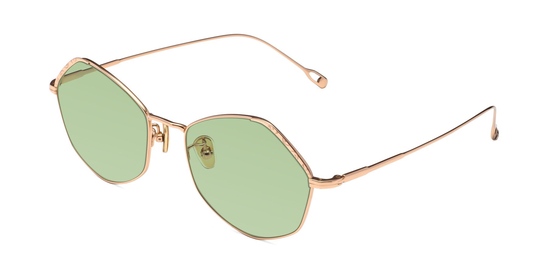 Angle of Phoenix in Rose Gold with Medium Green Tinted Lenses