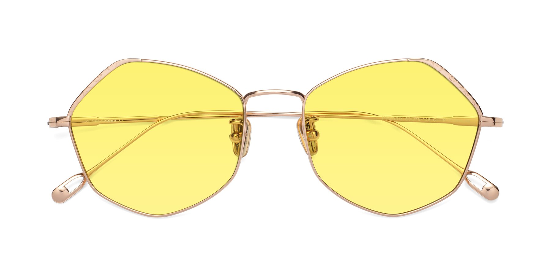 Folded Front of Phoenix in Rose Gold with Medium Yellow Tinted Lenses