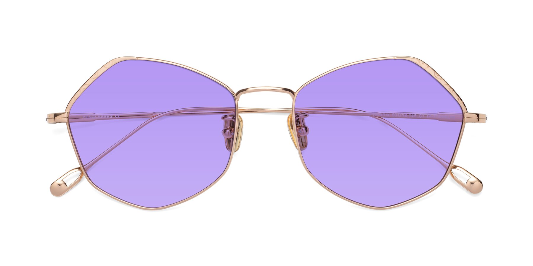 Folded Front of Phoenix in Rose Gold with Medium Purple Tinted Lenses