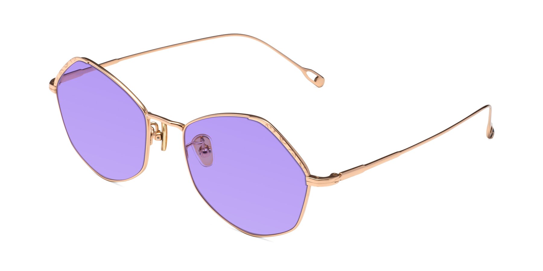Angle of Phoenix in Rose Gold with Medium Purple Tinted Lenses