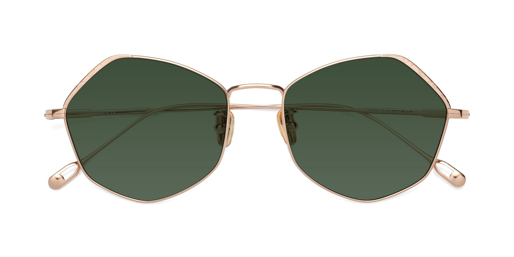 Folded Front of Phoenix in Rose Gold with Green Tinted Lenses