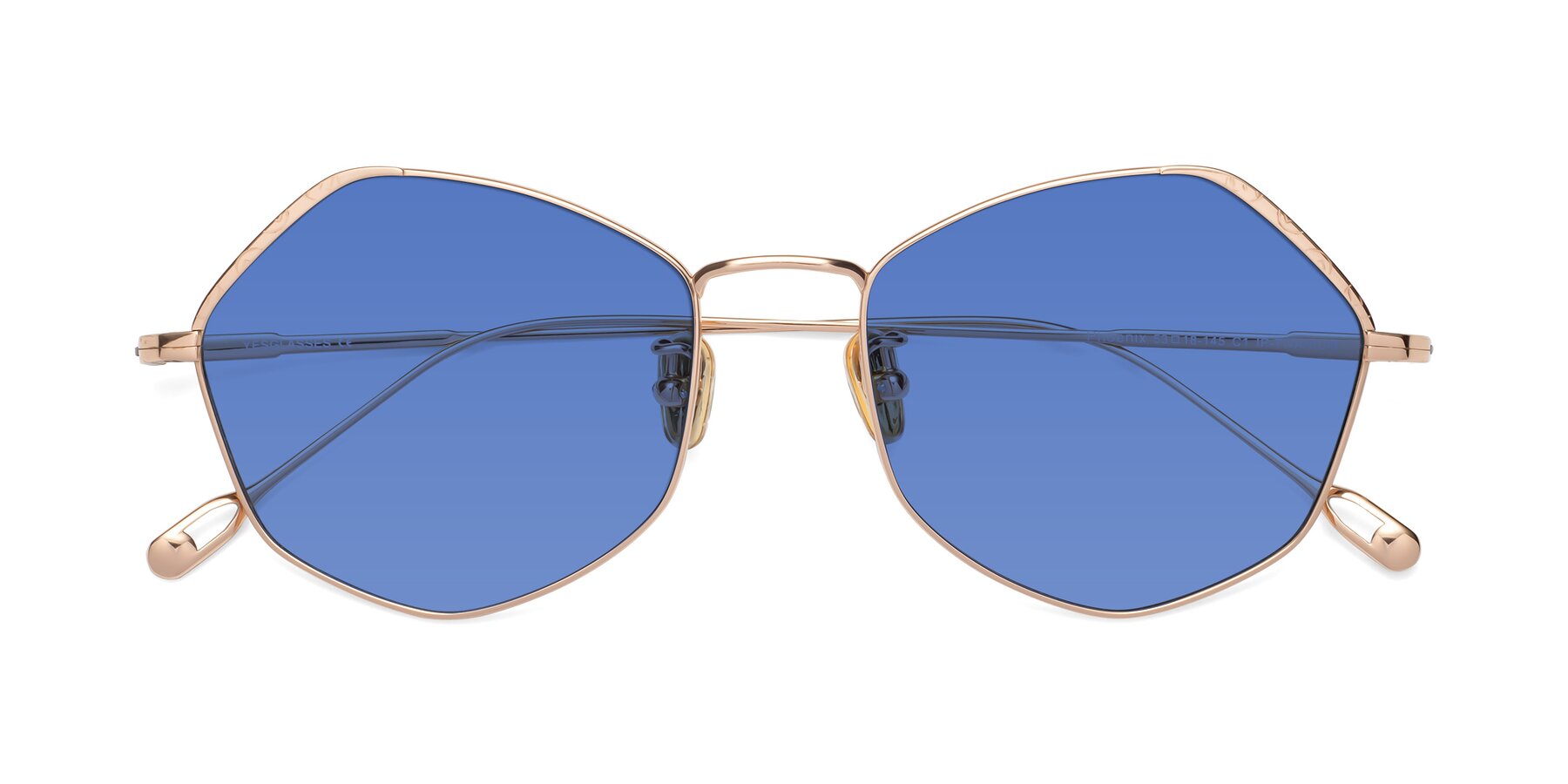 Folded Front of Phoenix in Rose Gold with Blue Tinted Lenses
