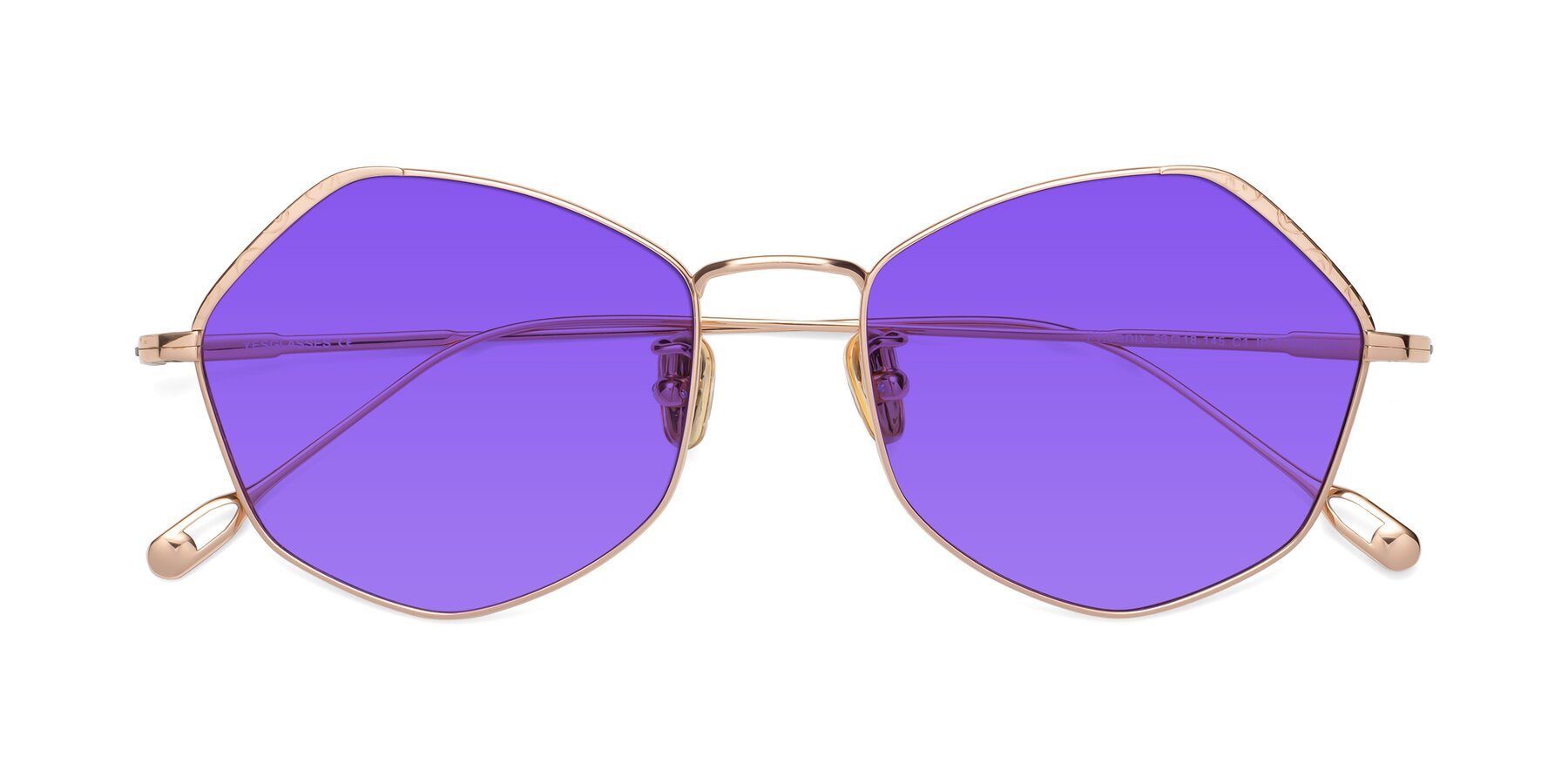 Folded Front of Phoenix in Rose Gold with Purple Tinted Lenses