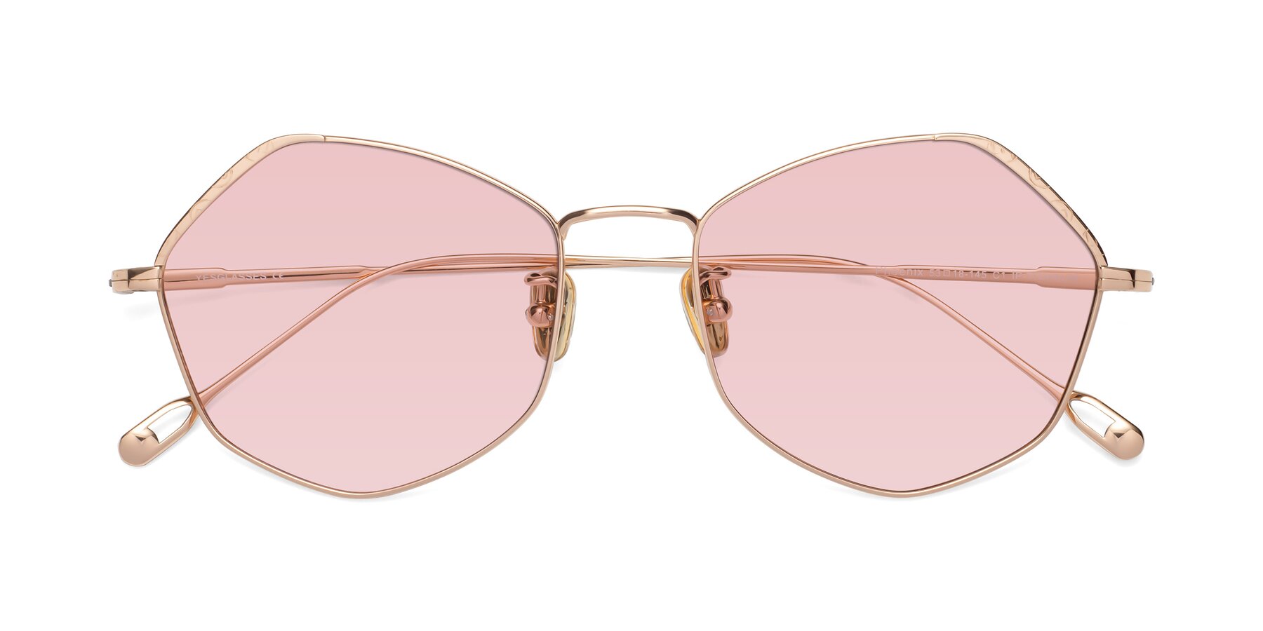 Folded Front of Phoenix in Rose Gold with Light Garnet Tinted Lenses