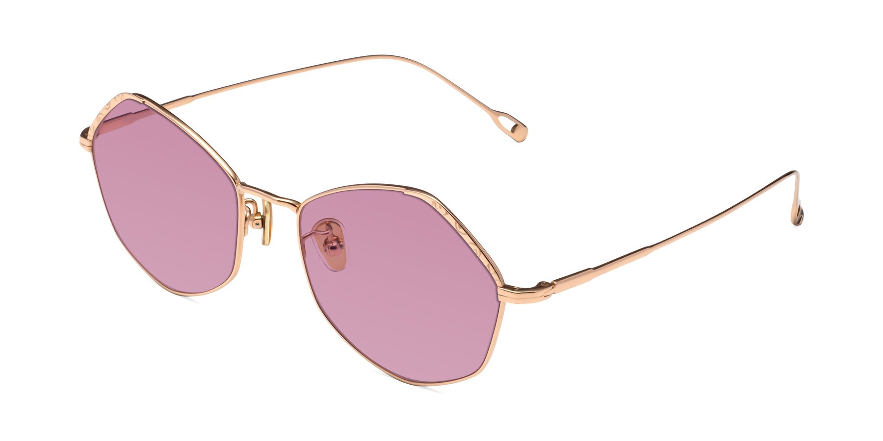 Angle of Phoenix in Rose Gold with Medium Wine Tinted Lenses