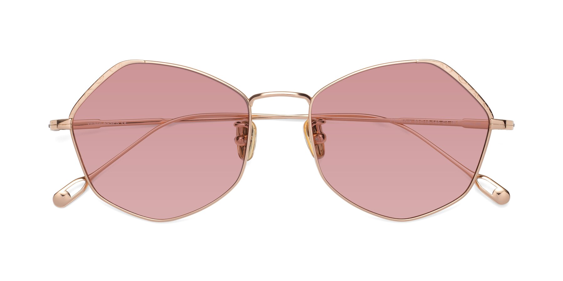 Folded Front of Phoenix in Rose Gold with Medium Garnet Tinted Lenses