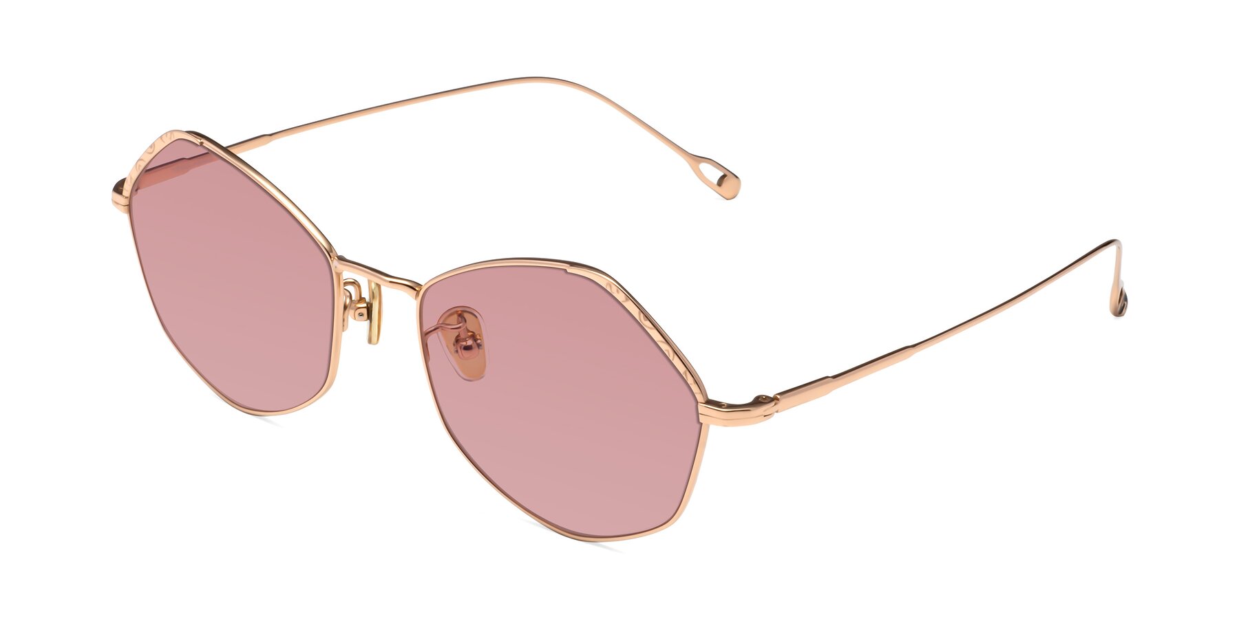 Angle of Phoenix in Rose Gold with Medium Garnet Tinted Lenses