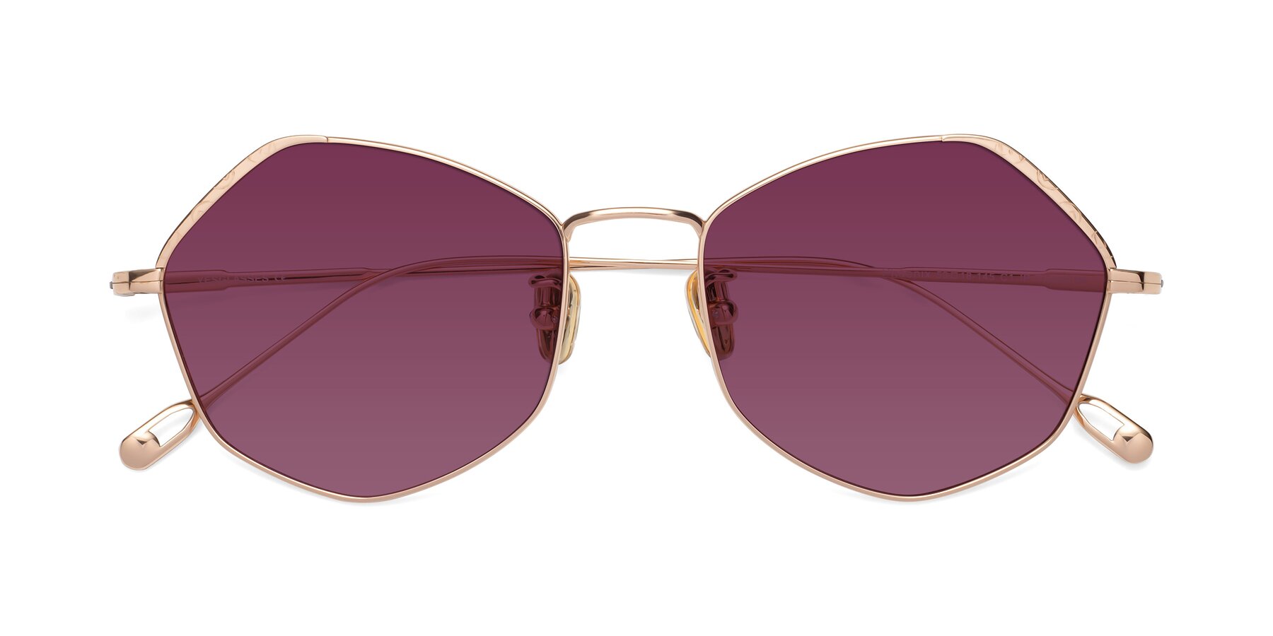 Folded Front of Phoenix in Rose Gold with Wine Tinted Lenses