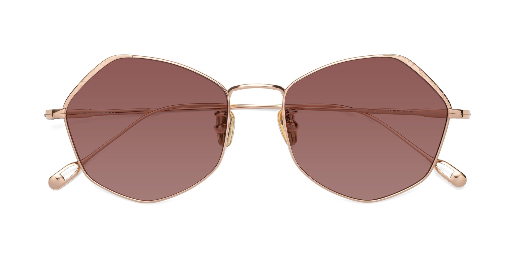 Folded Front of Phoenix in Rose Gold with Garnet Tinted Lenses