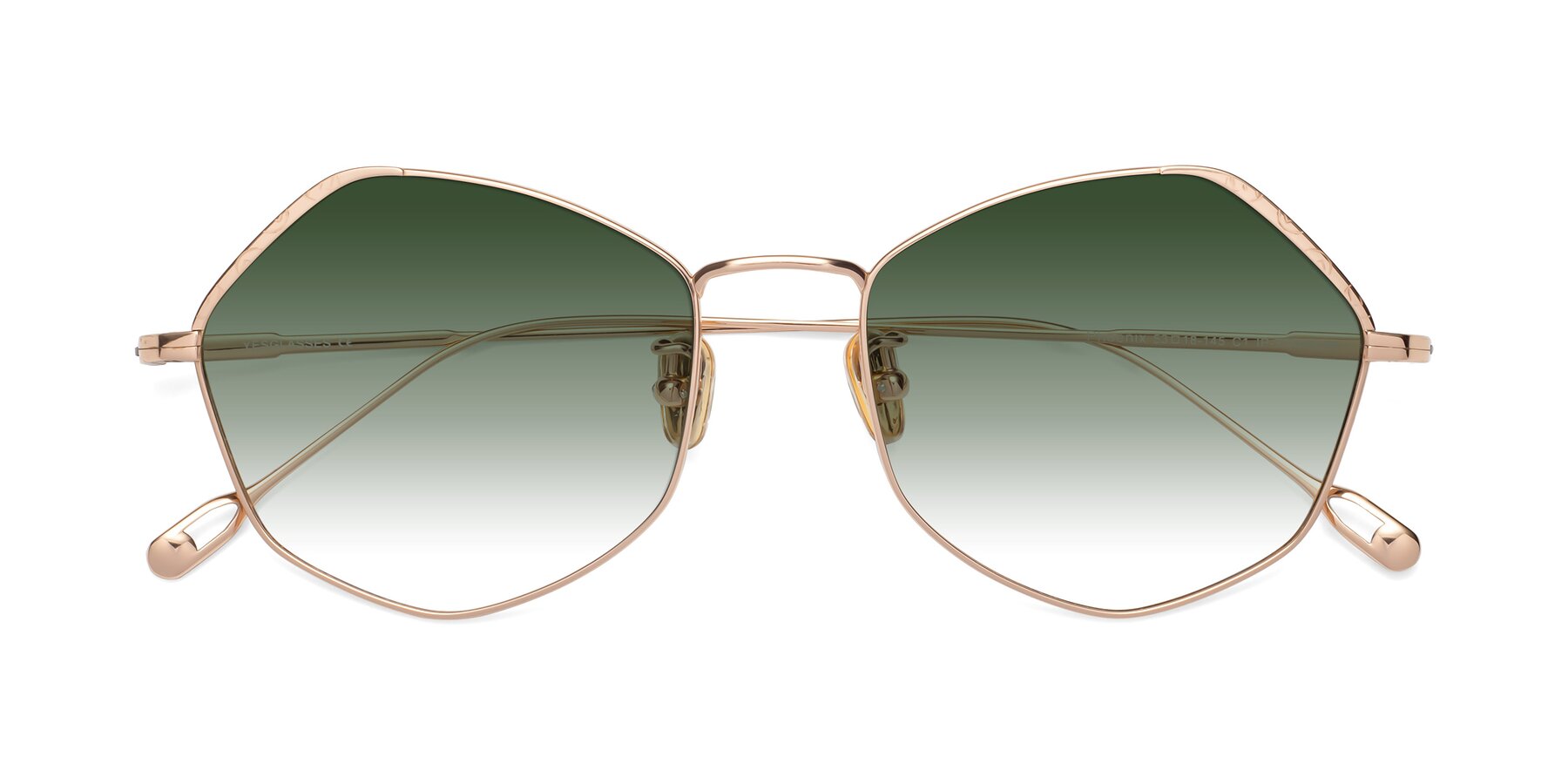 Folded Front of Phoenix in Rose Gold with Green Gradient Lenses